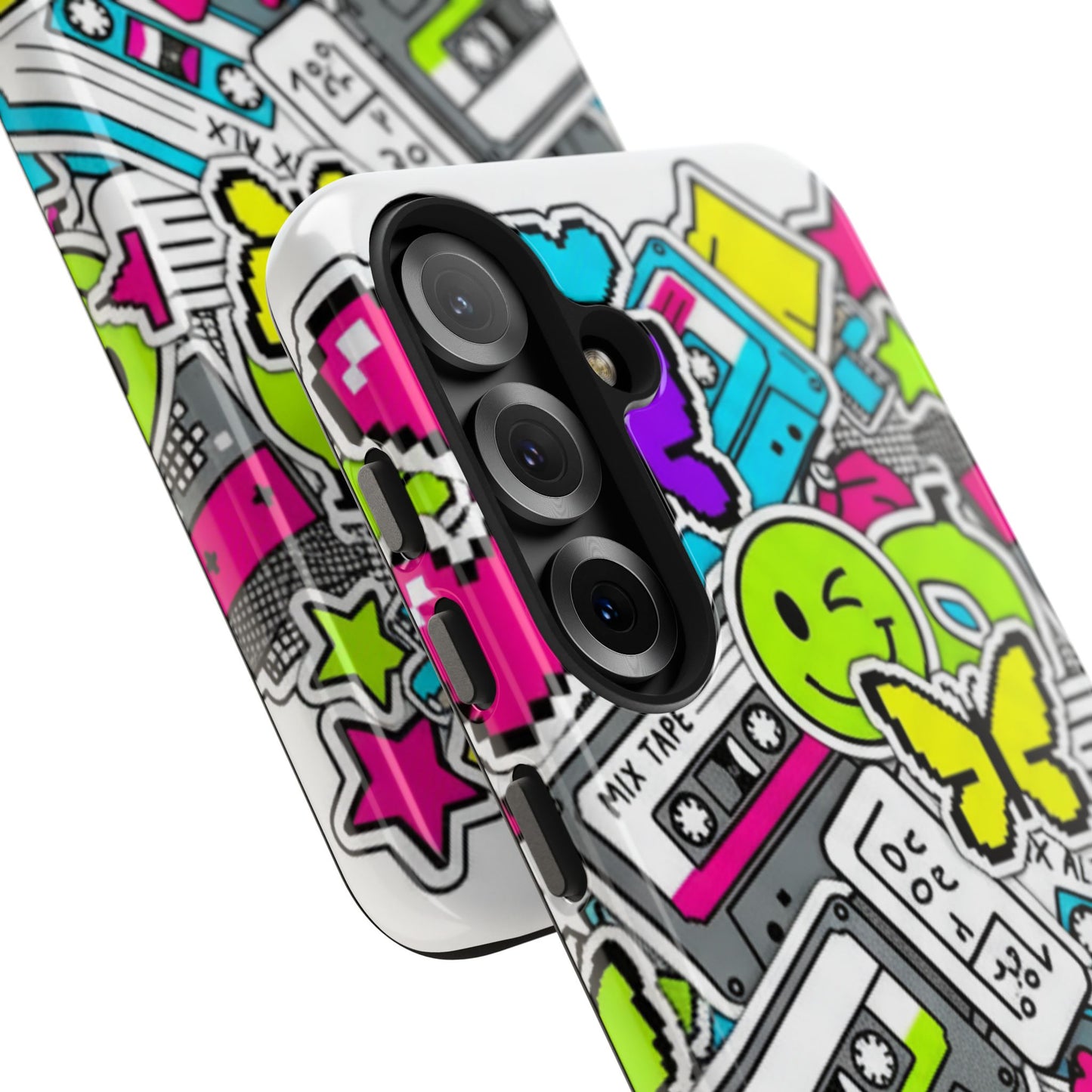 1990s 2000s Sticker Collage Tough Phone Case | Retro Tamagotchi Pixel Art Nostalgia