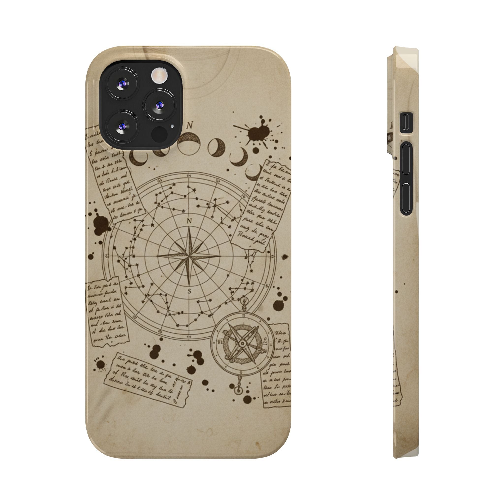 Dark Academia Celestial Map Phone Case — Vintage Fountain Pen Ink & Poetry Design