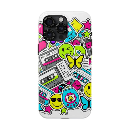 1990s 2000s Sticker Collage Tough Phone Case | Retro Tamagotchi Pixel Art Nostalgia