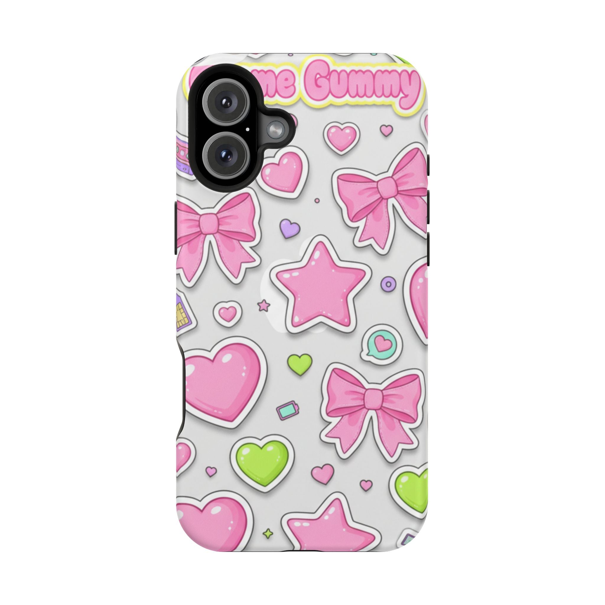 Gimme Gummy Pastel Phone Case — Pink Bows & Lime Hearts Y2K Design