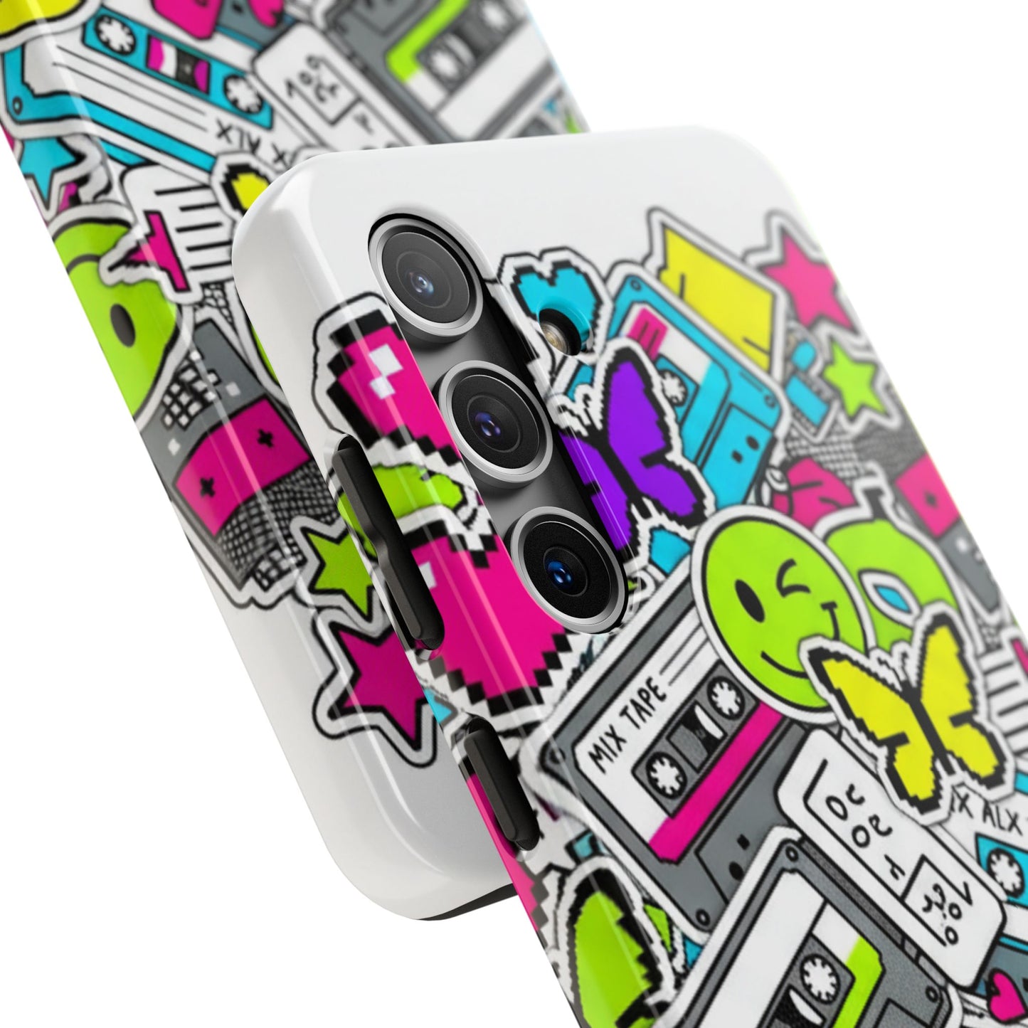 1990s 2000s Sticker Collage Tough Phone Case | Retro Tamagotchi Pixel Art Nostalgia