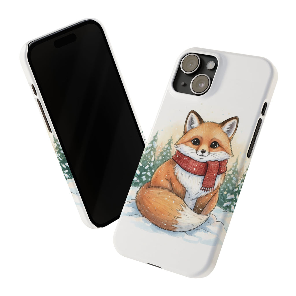 Cute Fluffy Fox Christmas Phone Case — Storybook Winter Fox in Scarf