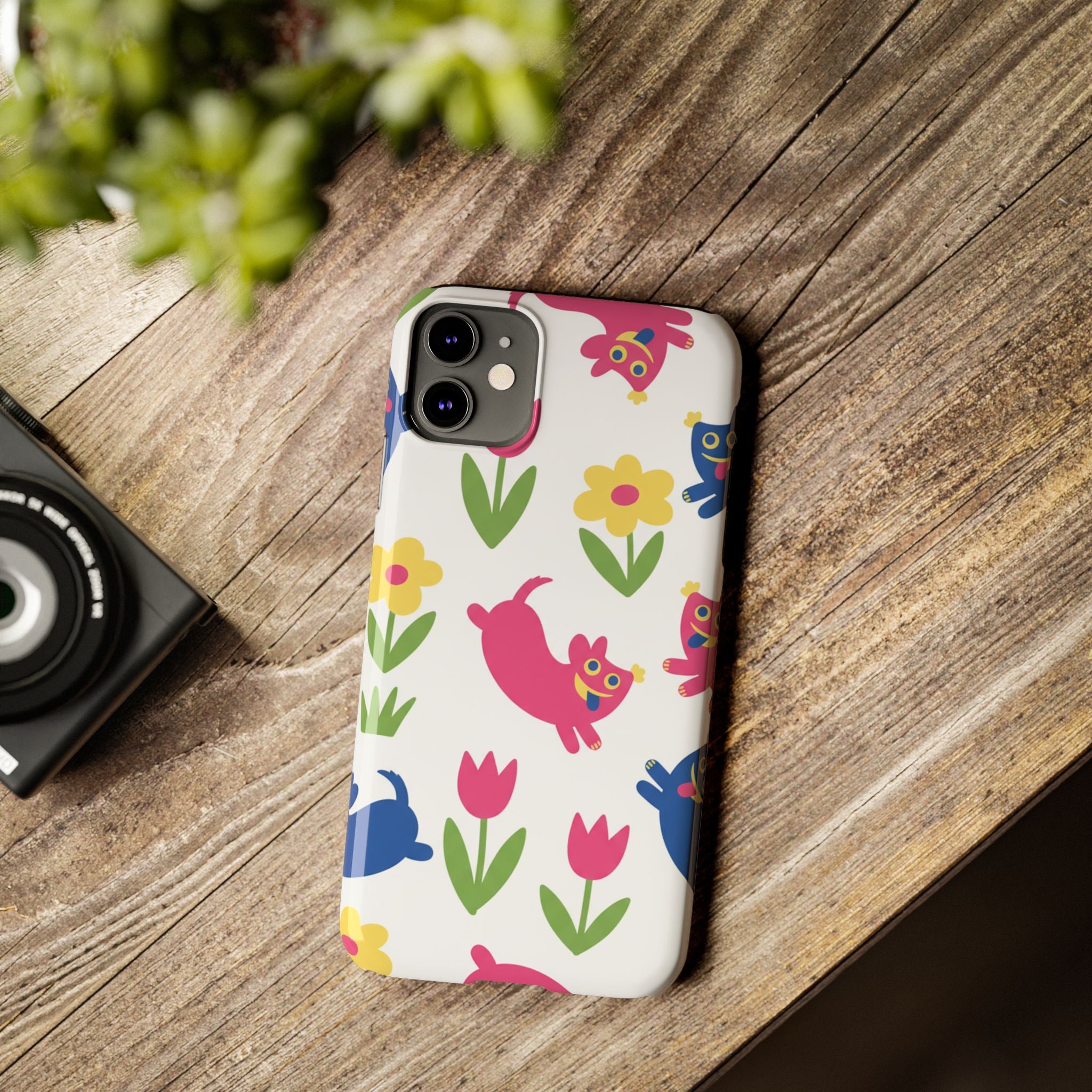 The Joyful Garden: Chunky Sausage Dog & Giant Bloom Phone Case | Modern Naive Art Edition