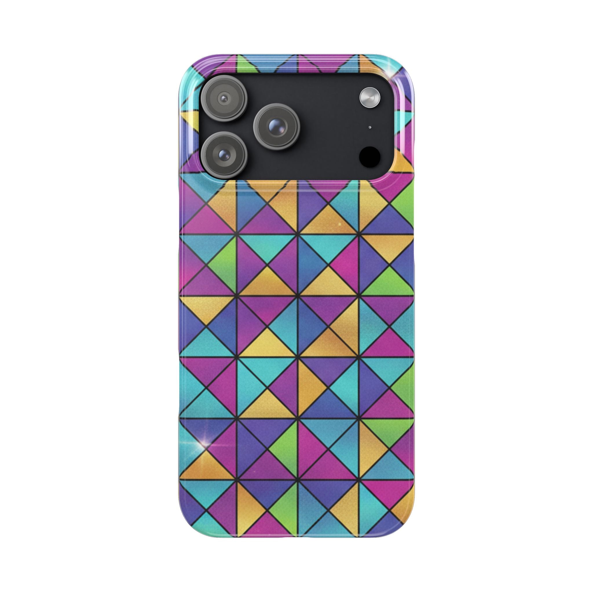 Holographic Iridescent Geometric Phone Case — Rainbow Foil Shard Design