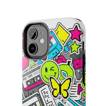 1990s 2000s Sticker Collage Tough Phone Case | Retro Tamagotchi Pixel Art Nostalgia