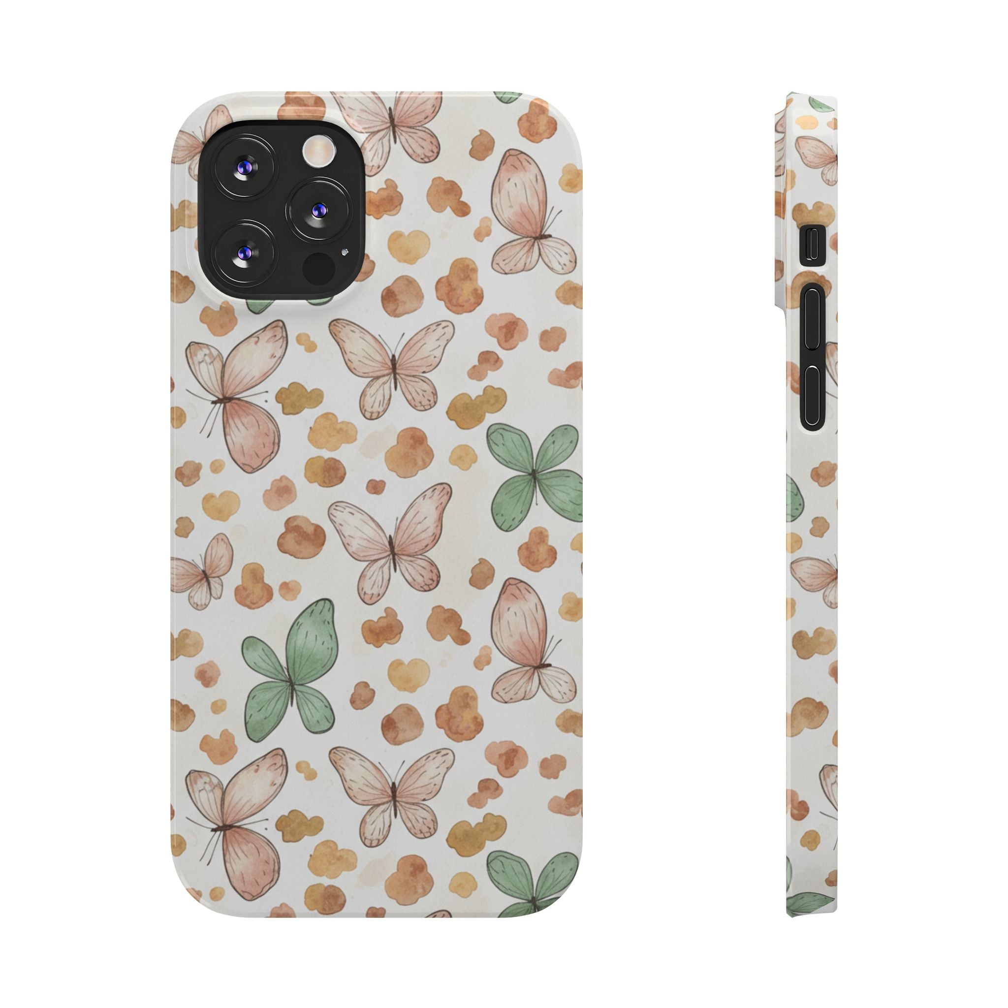 Cottagecore Butterfly & Deer Spots Slim Phone Case — Pastel Watercolor Storybook Pattern