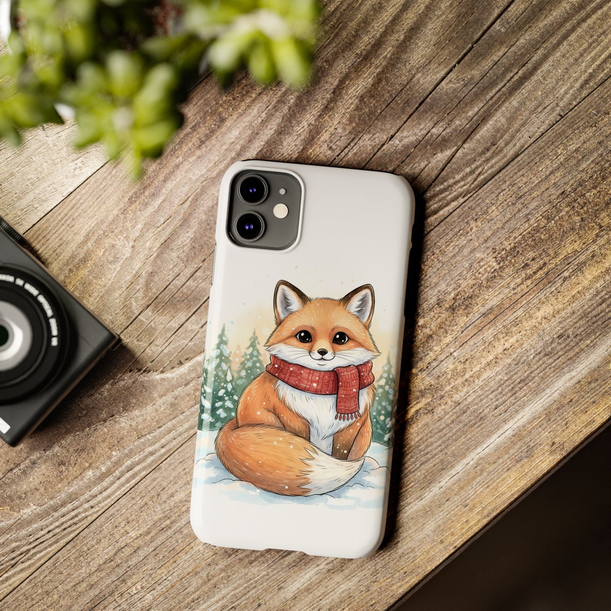 Cute Fluffy Fox Christmas Phone Case — Storybook Winter Fox in Scarf