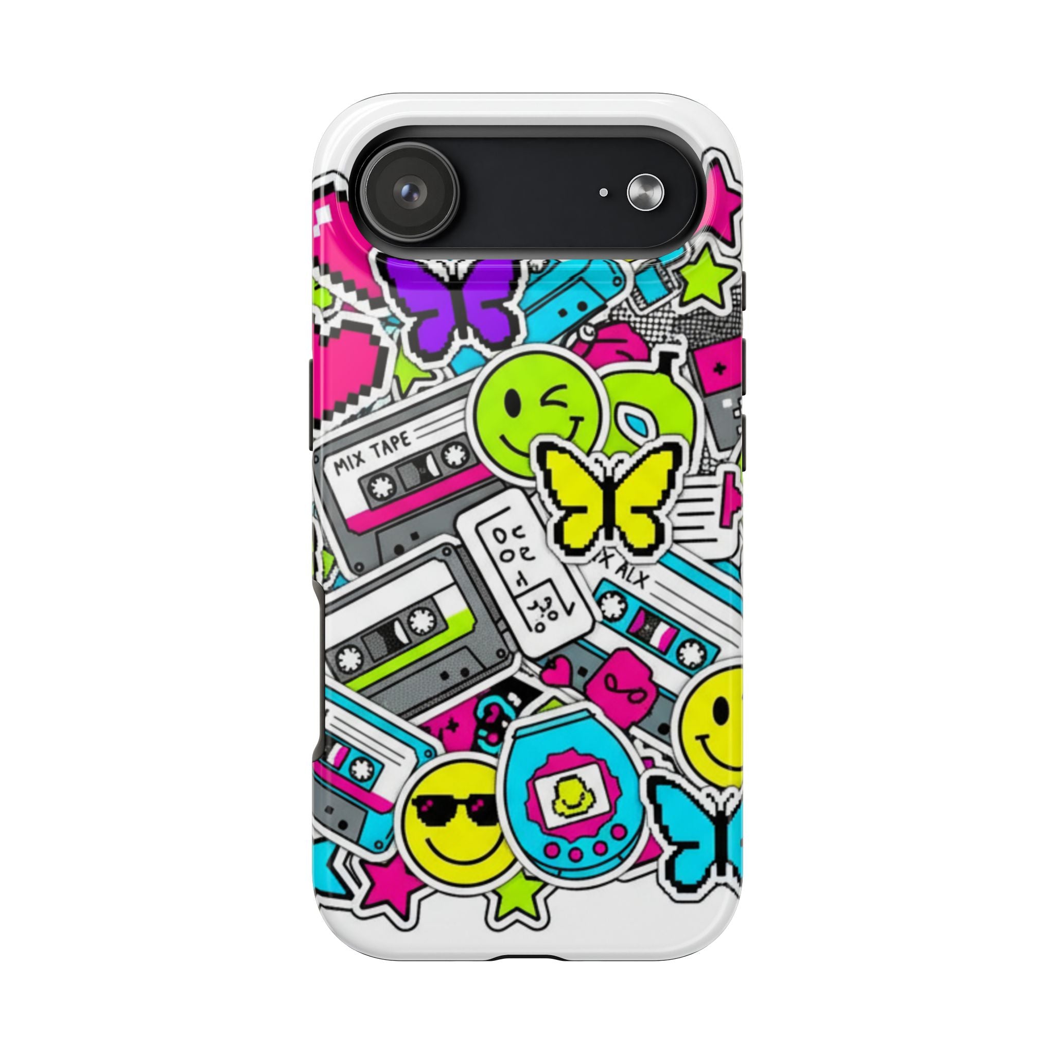 1990s 2000s Sticker Collage Tough Phone Case | Retro Tamagotchi Pixel Art Nostalgia