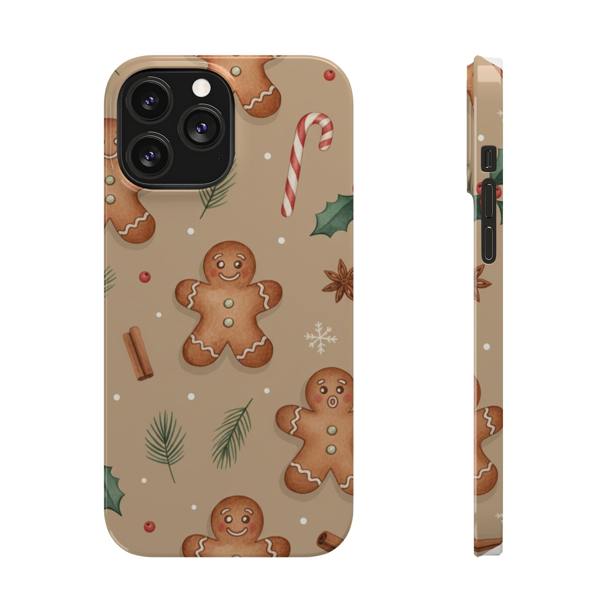 Cozy Watercolor Gingerbread & Candy Cane Slim Phone Case — Festive Christmas Pattern
