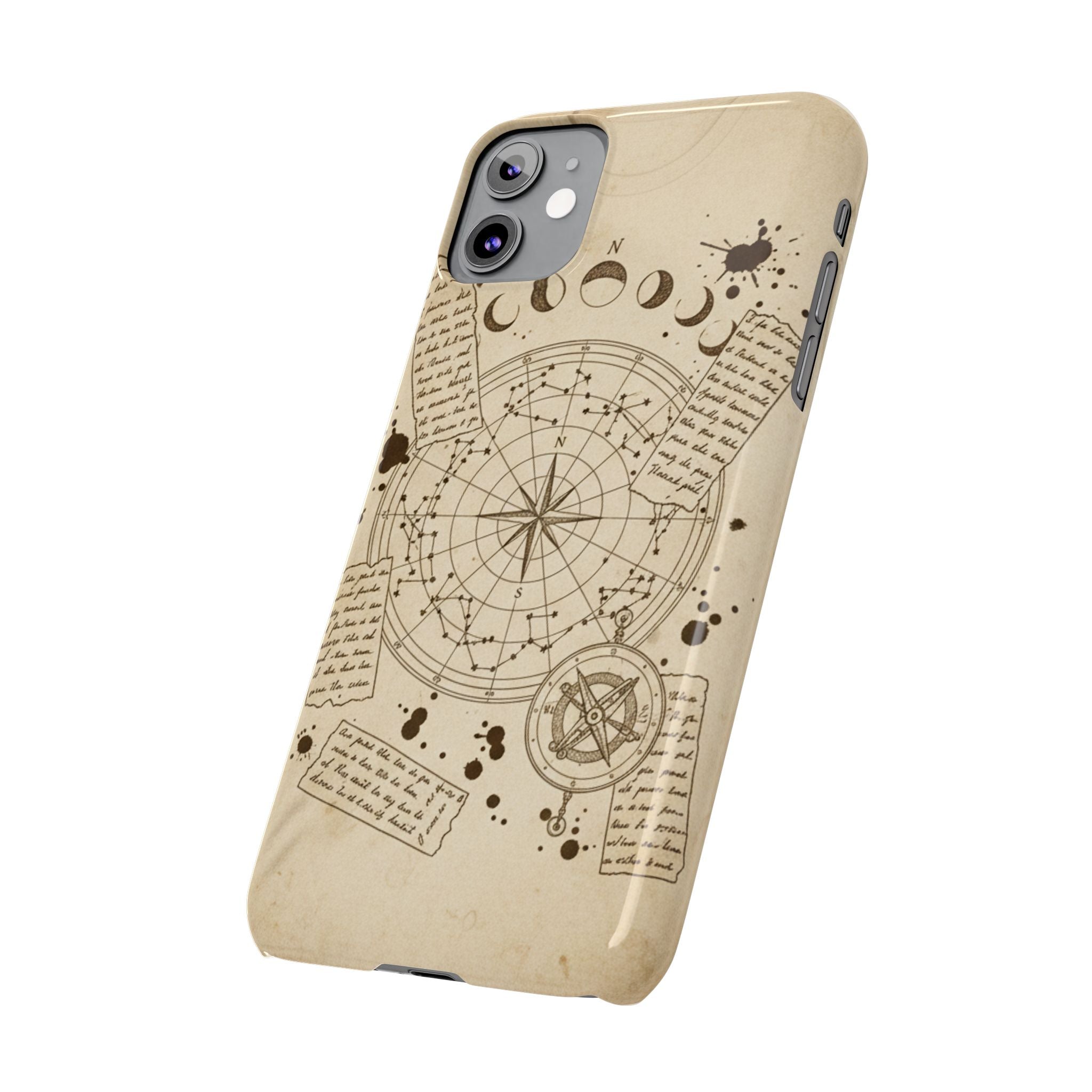 Dark Academia Celestial Map Phone Case — Vintage Fountain Pen Ink & Poetry Design