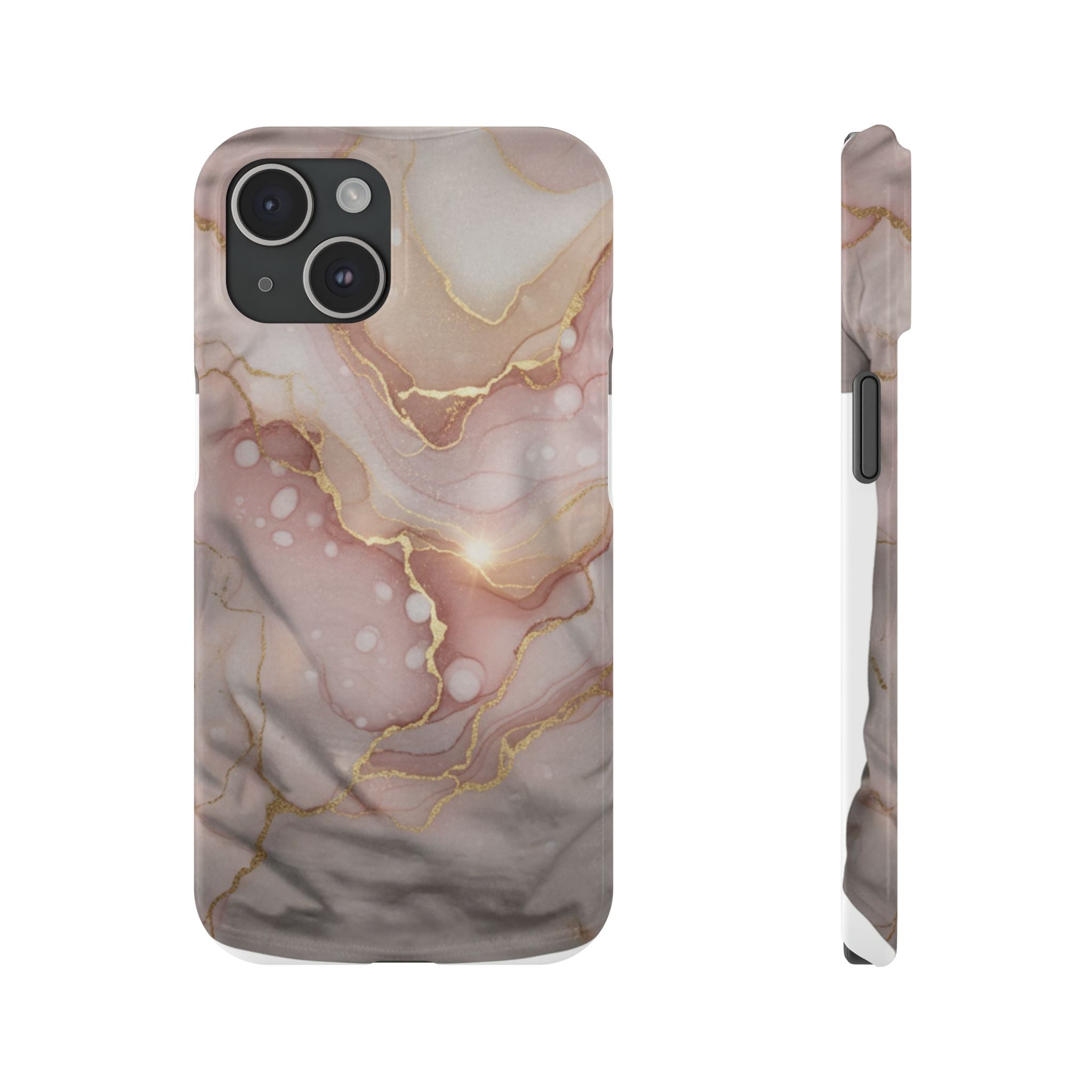 Marble Luxe Slim Phone Case — Pink & Gold Abstract Design