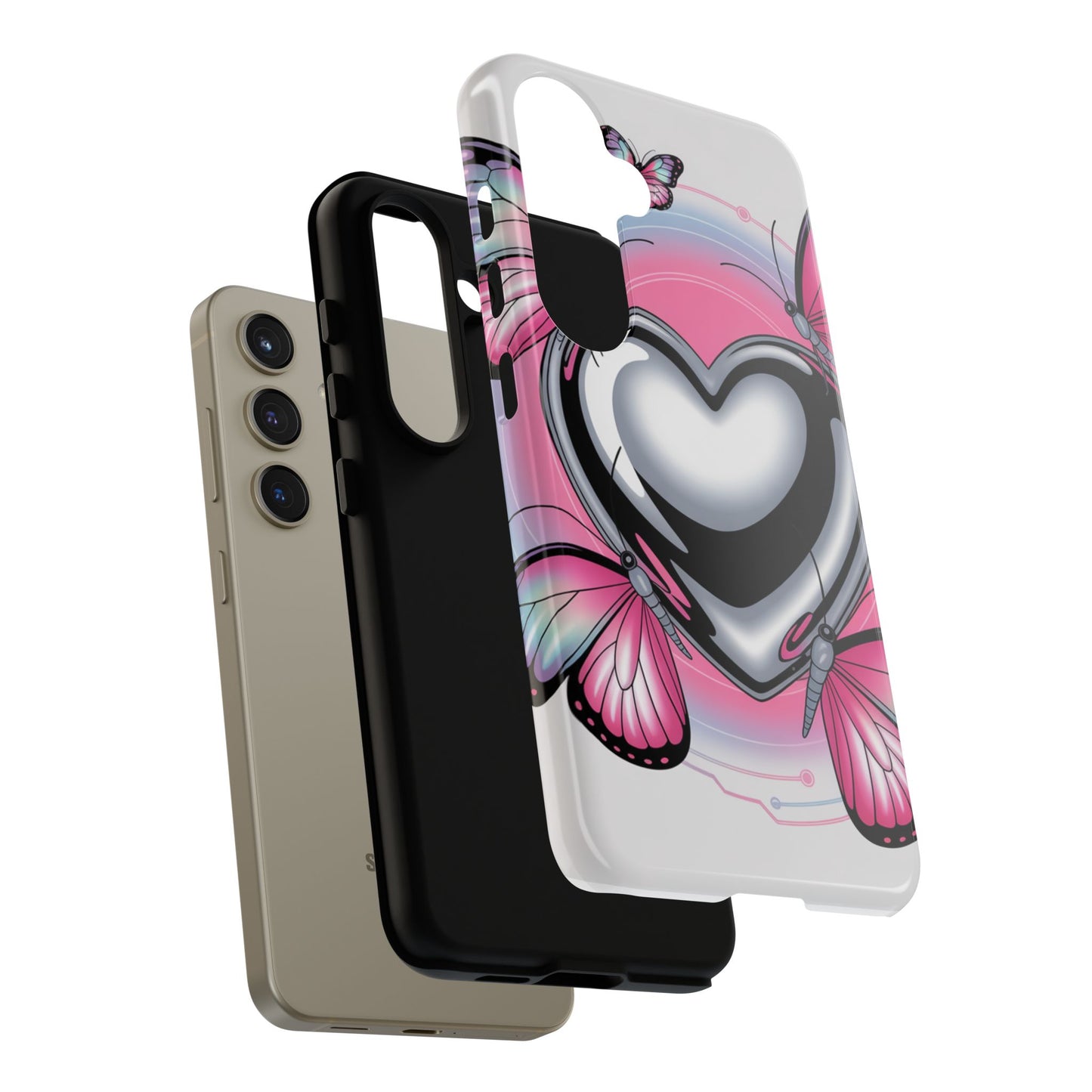 Phone Case - Y2K Aesthetic Chrome Hearts and Butterflies, Cybercore 2000s Vibe