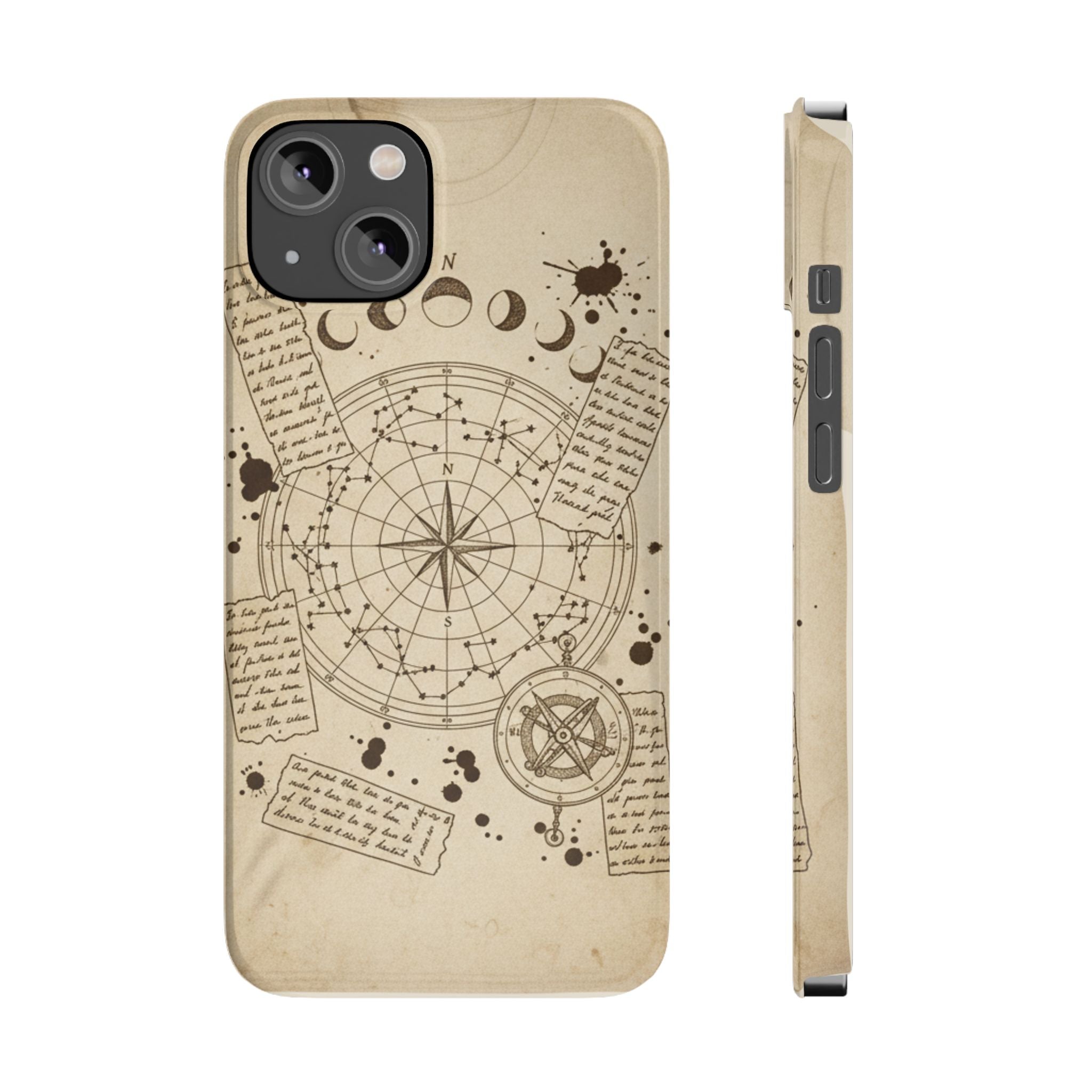 Dark Academia Celestial Map Phone Case — Vintage Fountain Pen Ink & Poetry Design