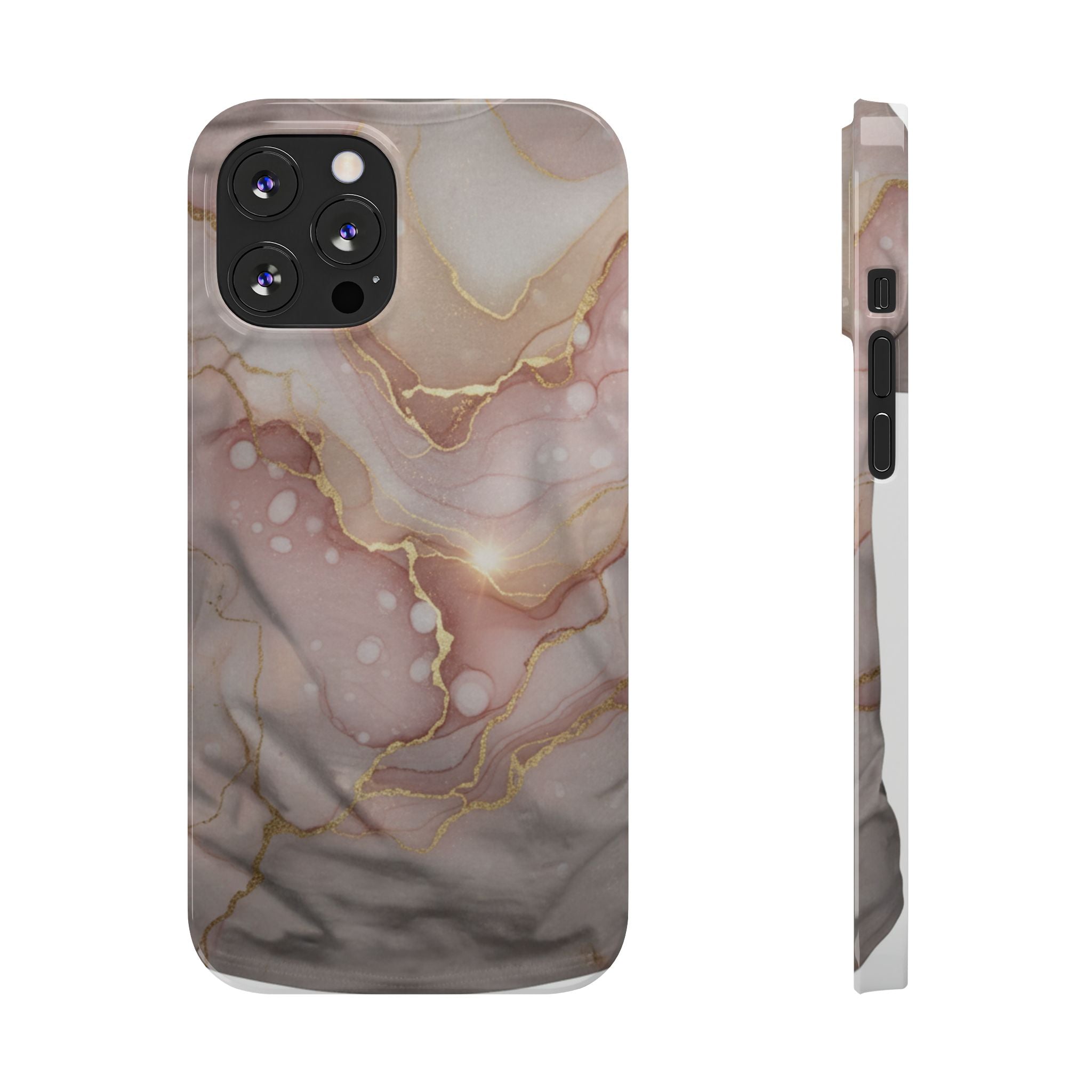 Marble Luxe Slim Phone Case — Pink & Gold Abstract Design