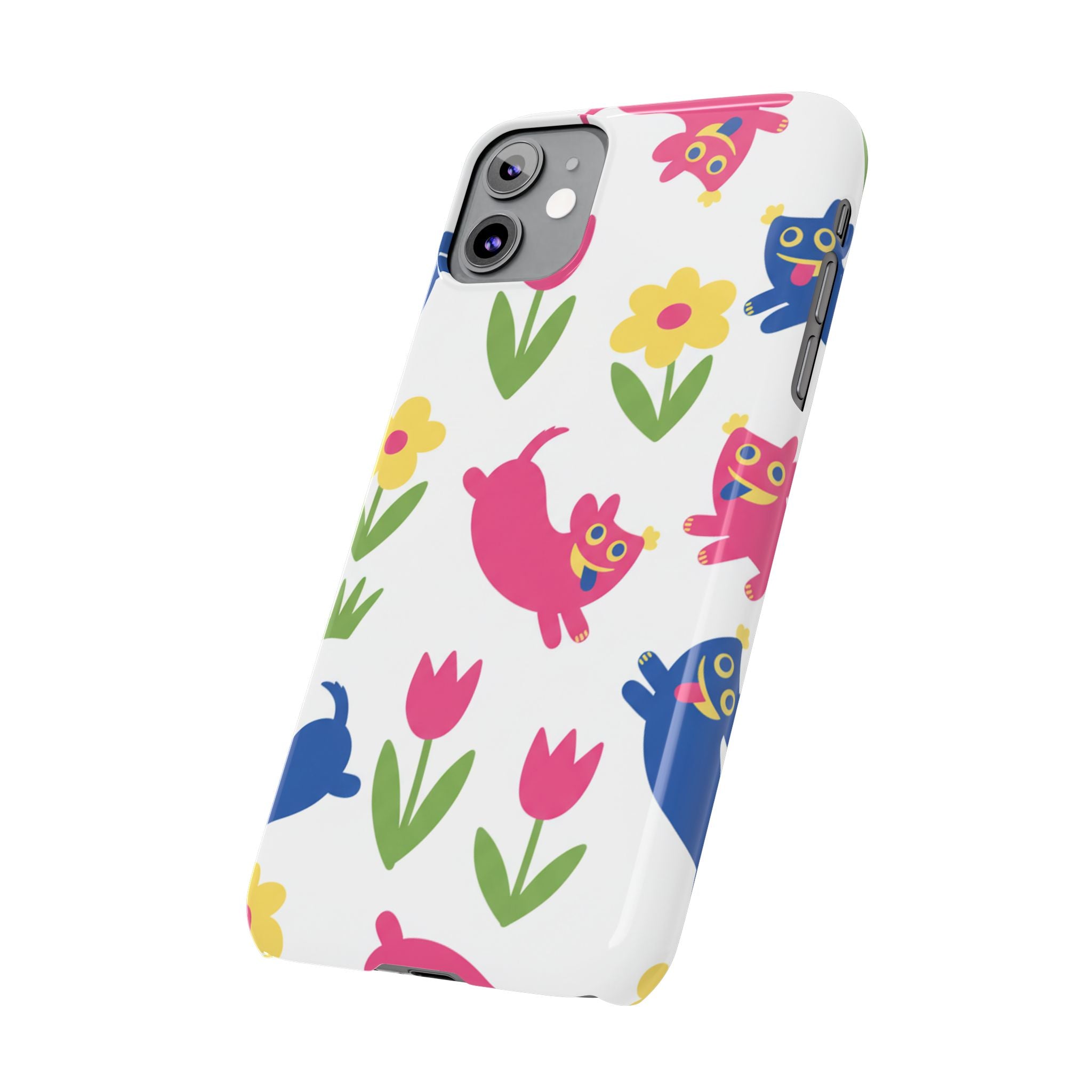 The Joyful Garden: Chunky Sausage Dog & Giant Bloom Phone Case | Modern Naive Art Edition