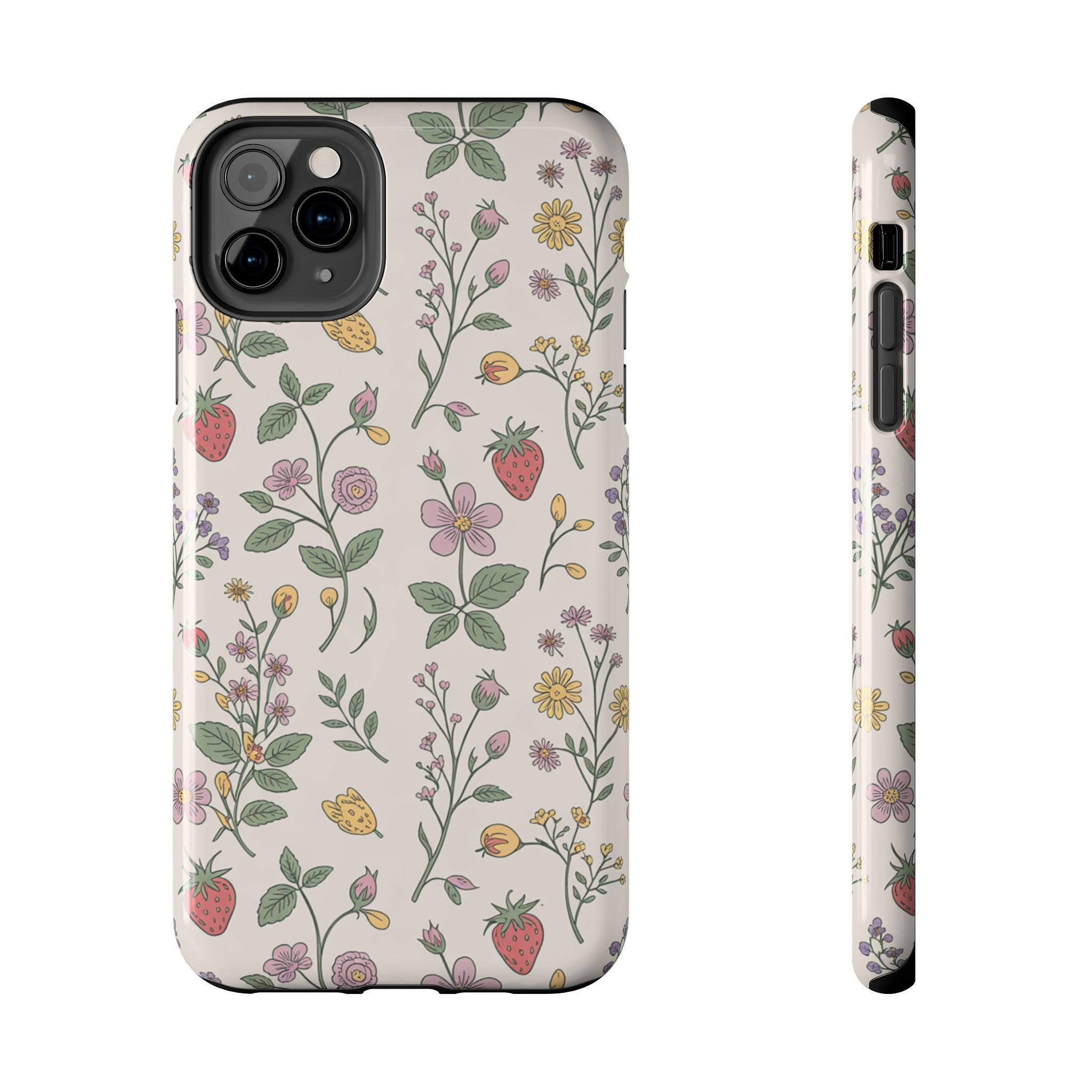 Phone Cases - Cottagecore Wildflower and Strawberry Vintage Botanical Pattern