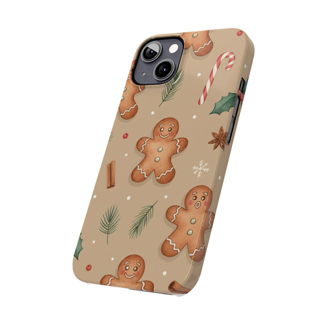 Cozy Watercolor Gingerbread & Candy Cane Slim Phone Case — Festive Christmas Pattern