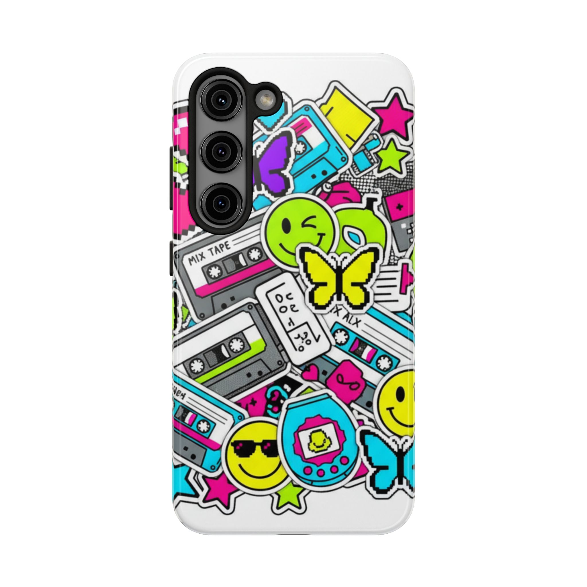 1990s 2000s Sticker Collage Tough Phone Case | Retro Tamagotchi Pixel Art Nostalgia