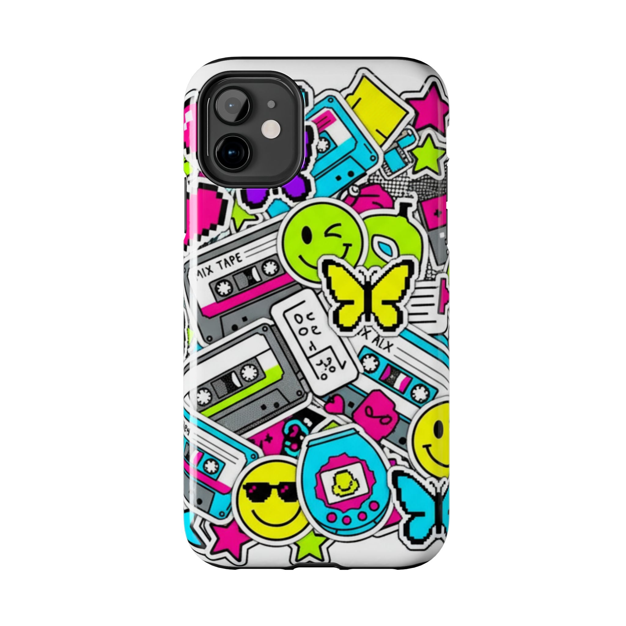 1990s 2000s Sticker Collage Tough Phone Case | Retro Tamagotchi Pixel Art Nostalgia