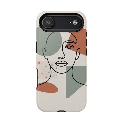 Phone Case - Minimalist Abstract Art Face Design - Sage Green and Terracotta Colors