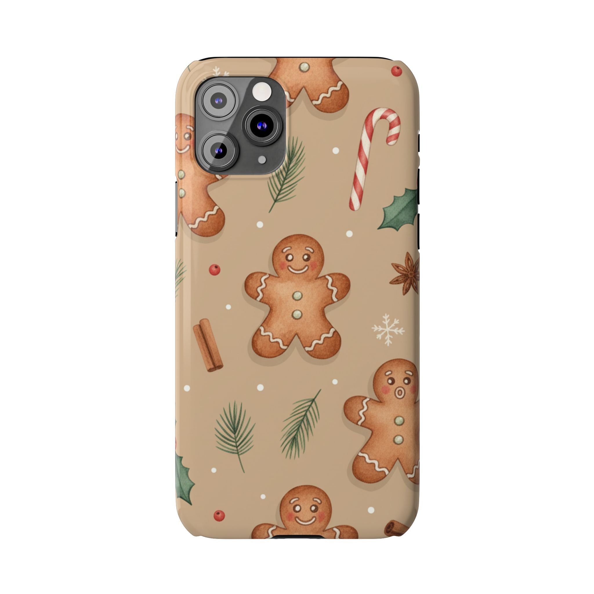 Cozy Watercolor Gingerbread & Candy Cane Slim Phone Case — Festive Christmas Pattern