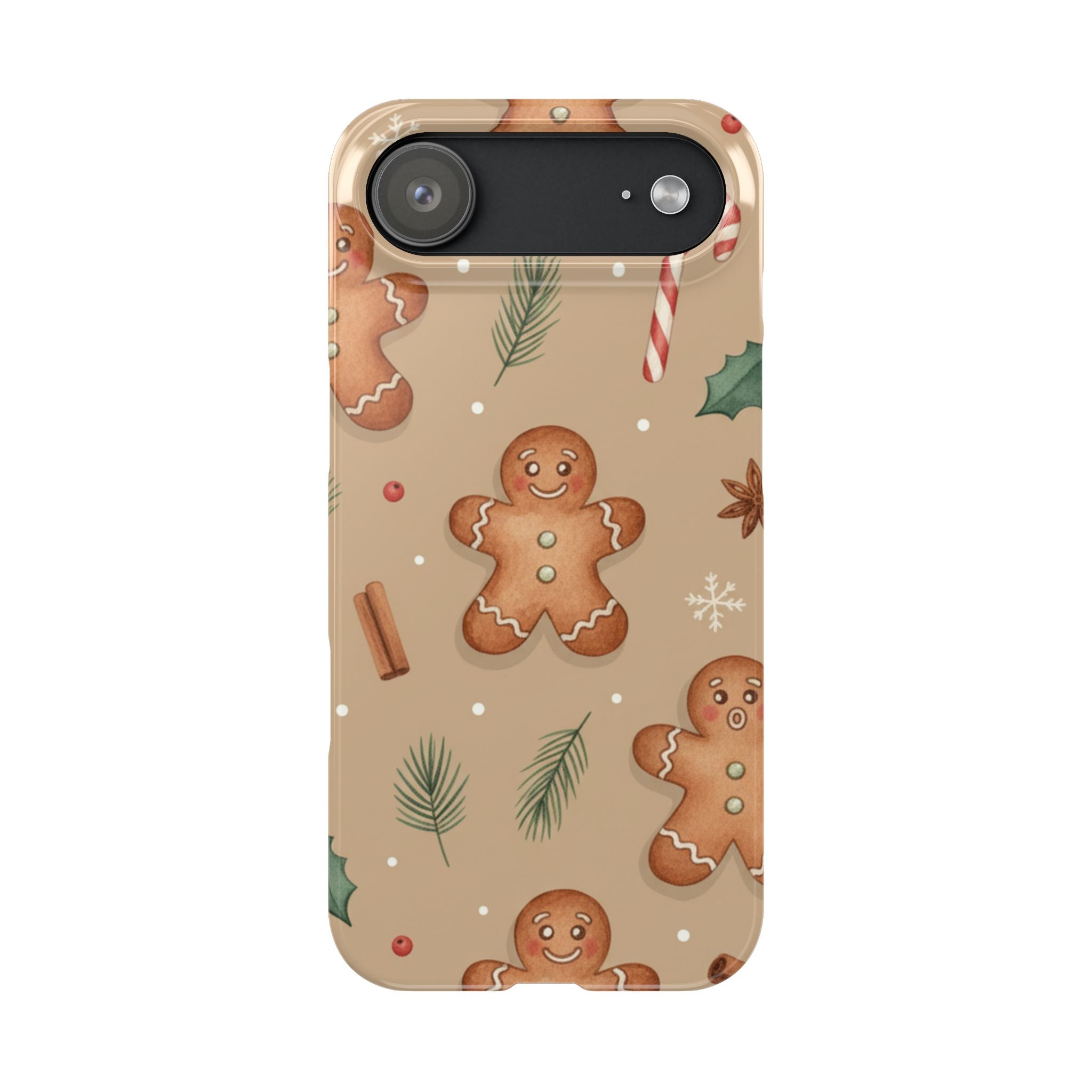 Cozy Watercolor Gingerbread & Candy Cane Slim Phone Case — Festive Christmas Pattern