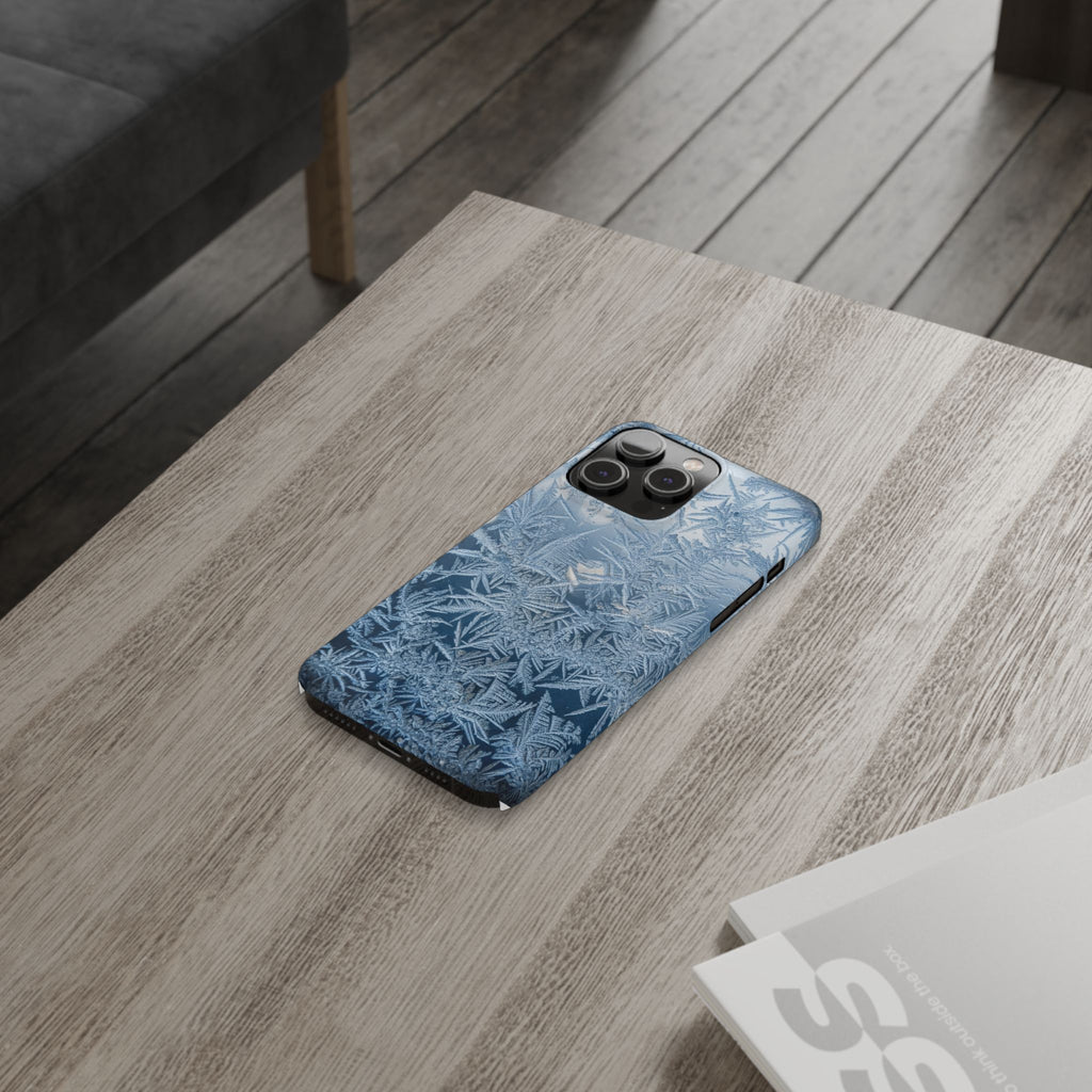 Frosted Window Macro Slim Phone Case — Blue Silver Ice Crystal Texture