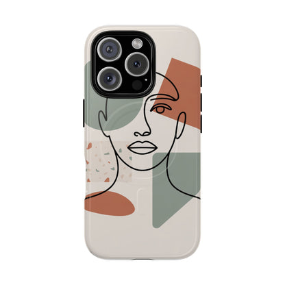 Phone Case - Minimalist Abstract Art Face Design - Sage Green and Terracotta Colors