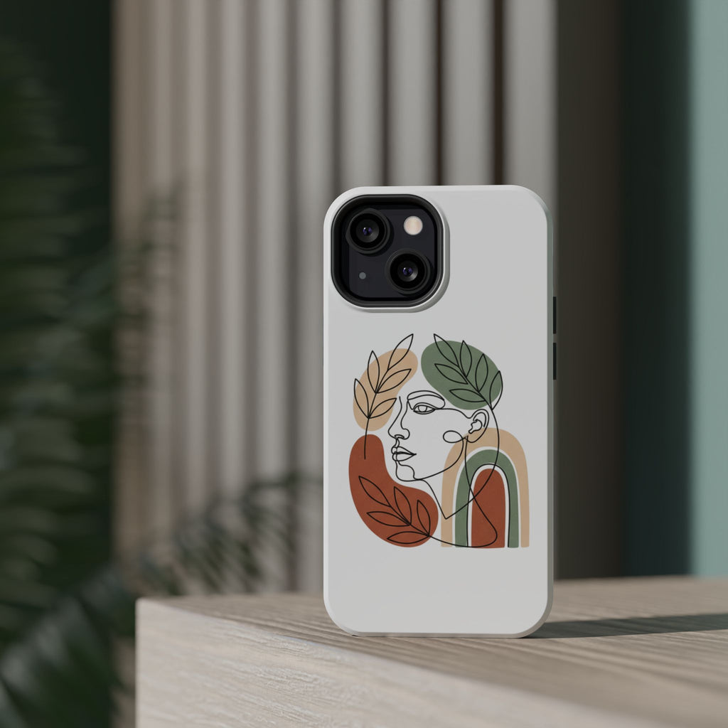 Boho Line-Face Phone Case — Terracotta Sage Minimalist Matte