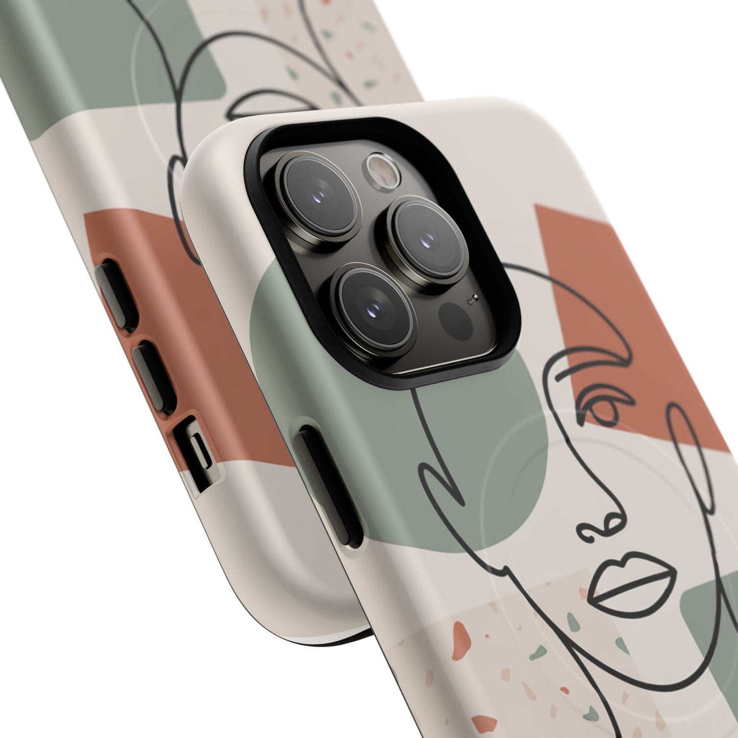 Phone Case - Minimalist Abstract Art Face Design - Sage Green and Terracotta Colors