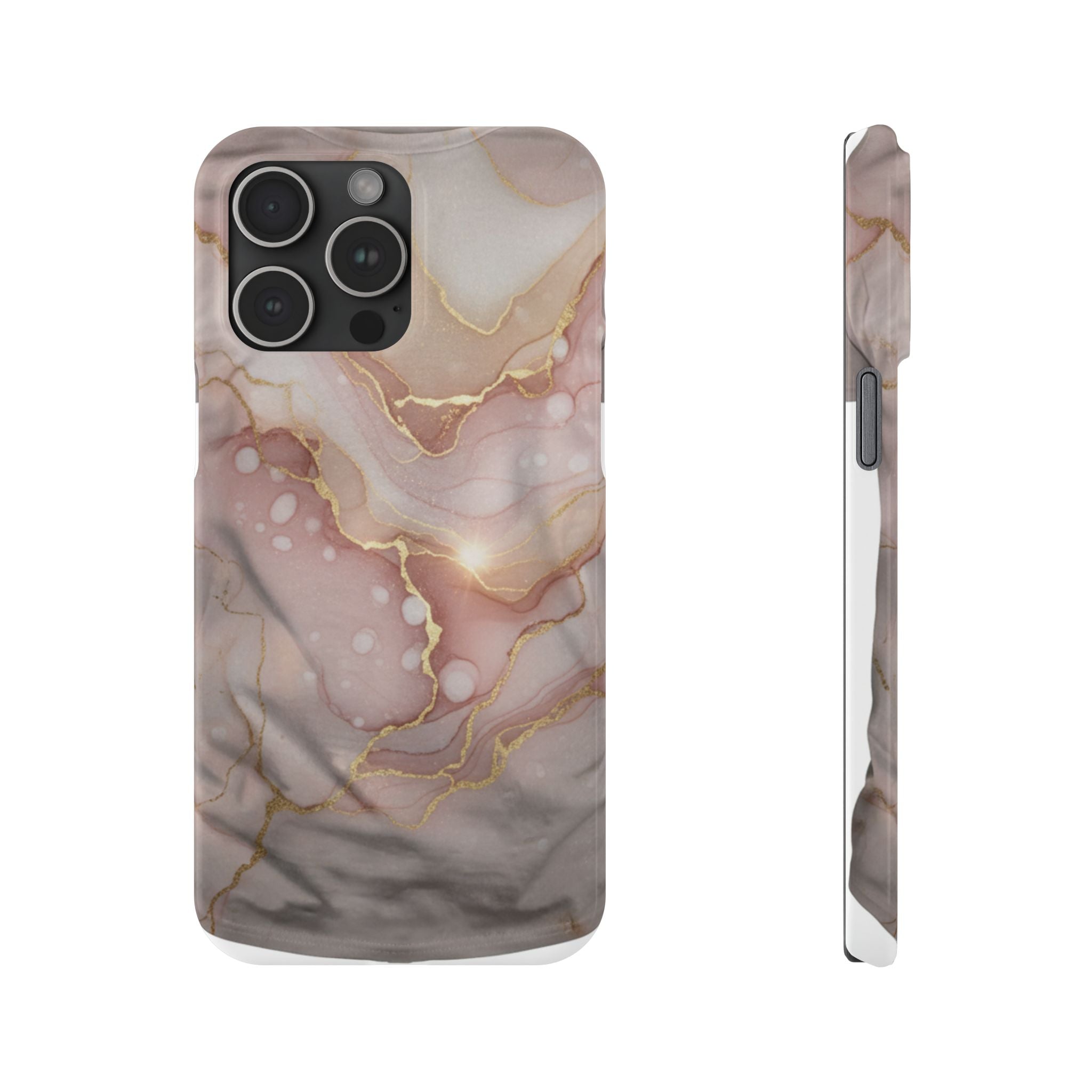 Marble Luxe Slim Phone Case — Pink & Gold Abstract Design