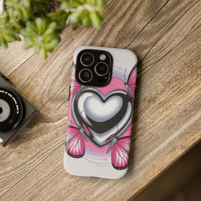 Phone Case - Y2K Aesthetic Chrome Hearts and Butterflies, Cybercore 2000s Vibe