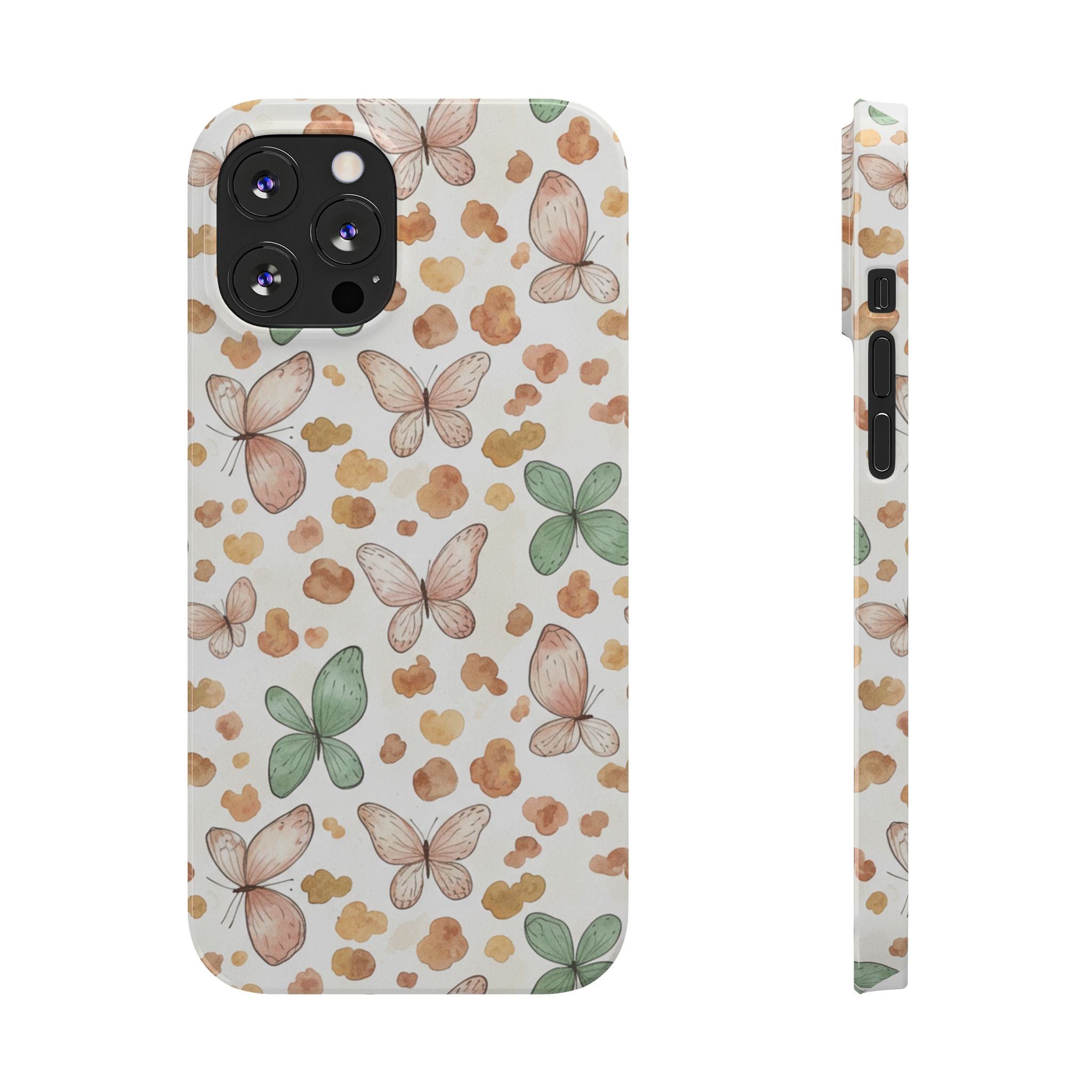 Cottagecore Butterfly & Deer Spots Slim Phone Case — Pastel Watercolor Storybook Pattern