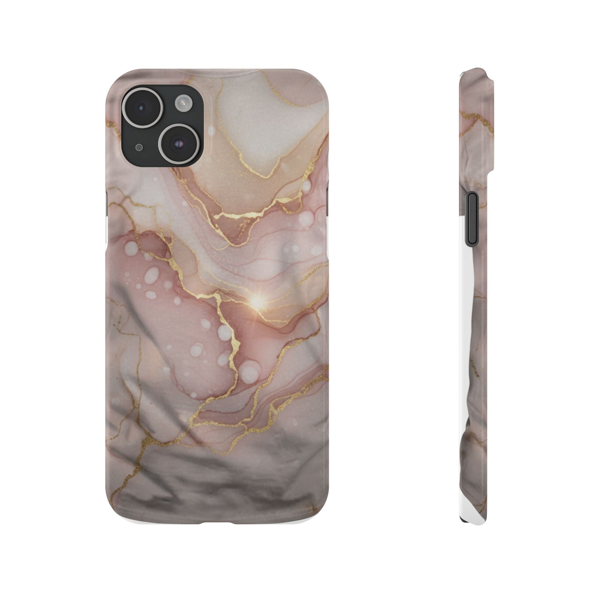 Marble Luxe Slim Phone Case — Pink & Gold Abstract Design