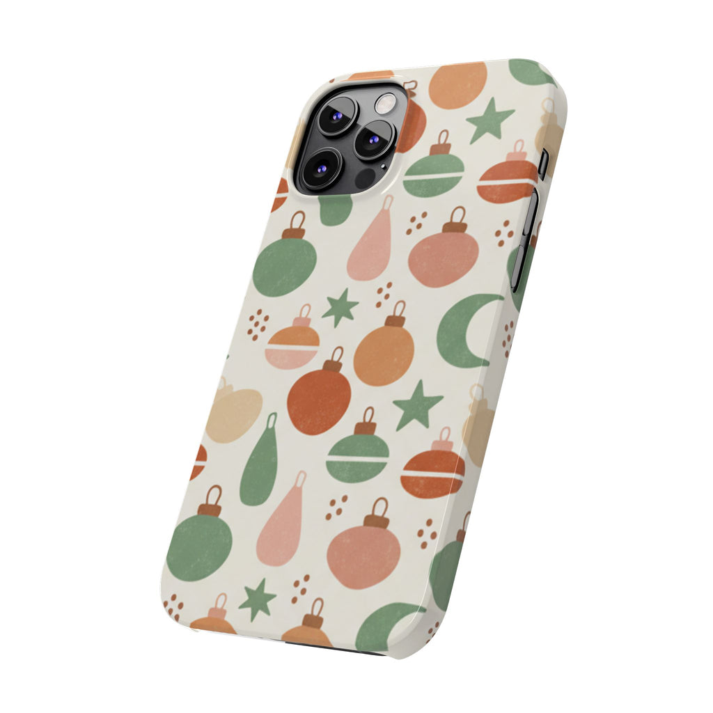 Holiday Ornament Pattern Slim Phone Case — Retro Christmas Baubles Design