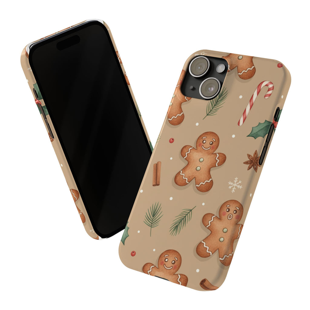 Cozy Watercolor Gingerbread & Candy Cane Slim Phone Case — Festive Christmas Pattern