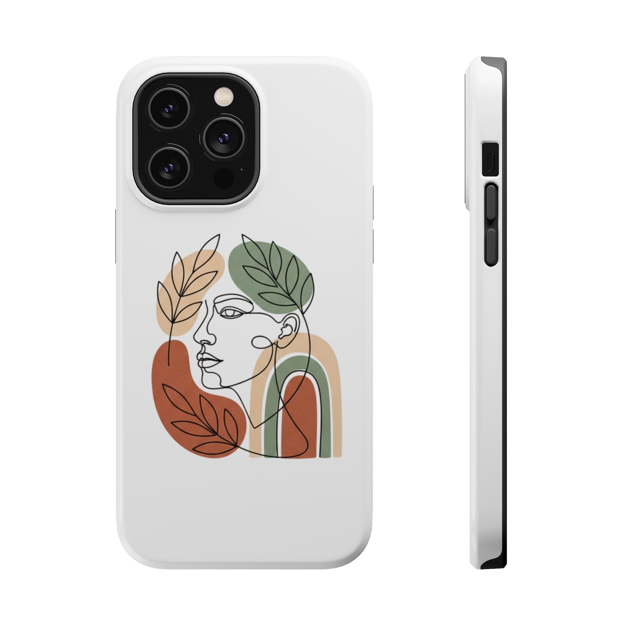 Boho Line-Face Phone Case — Terracotta Sage Minimalist Matte