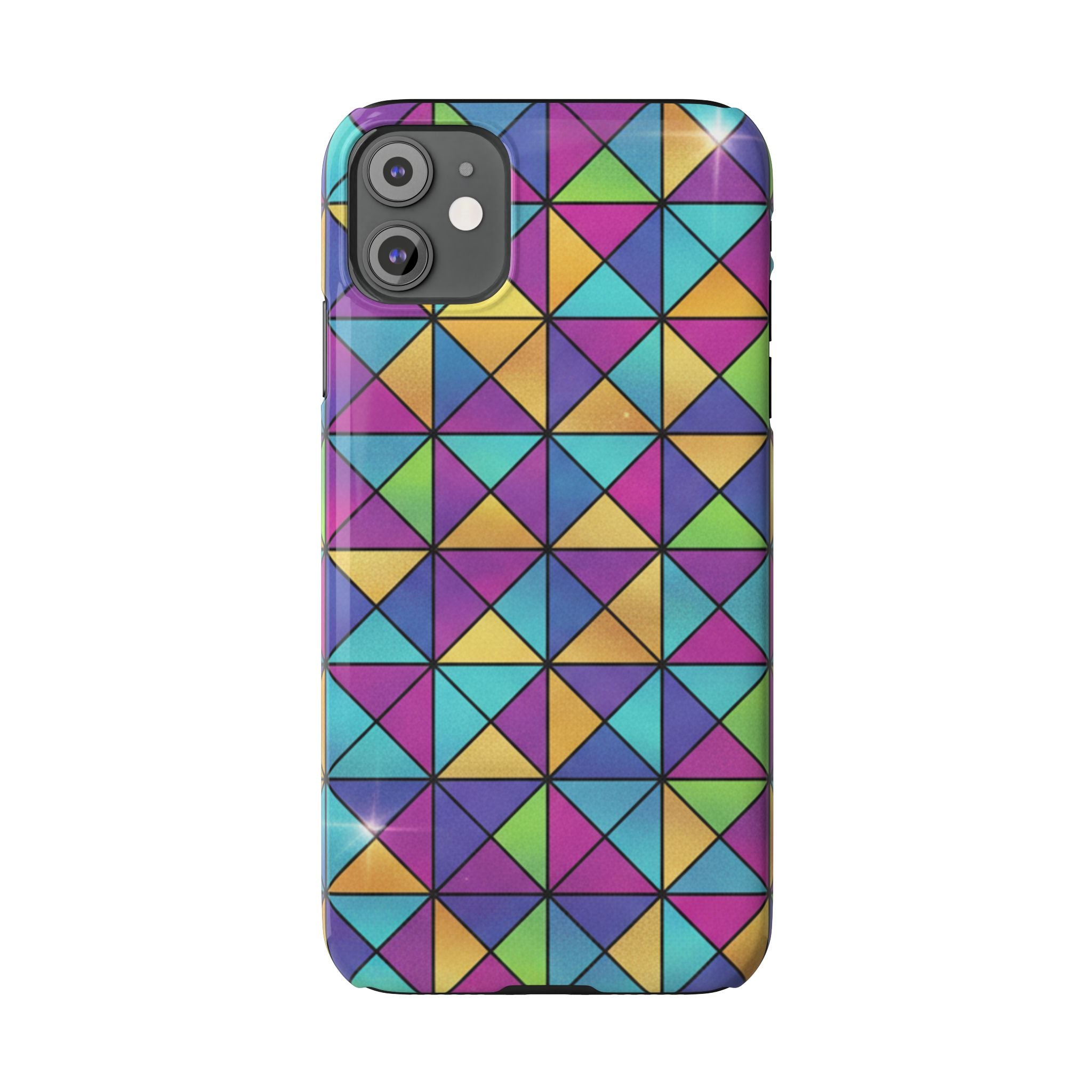 Holographic Iridescent Geometric Phone Case — Rainbow Foil Shard Design