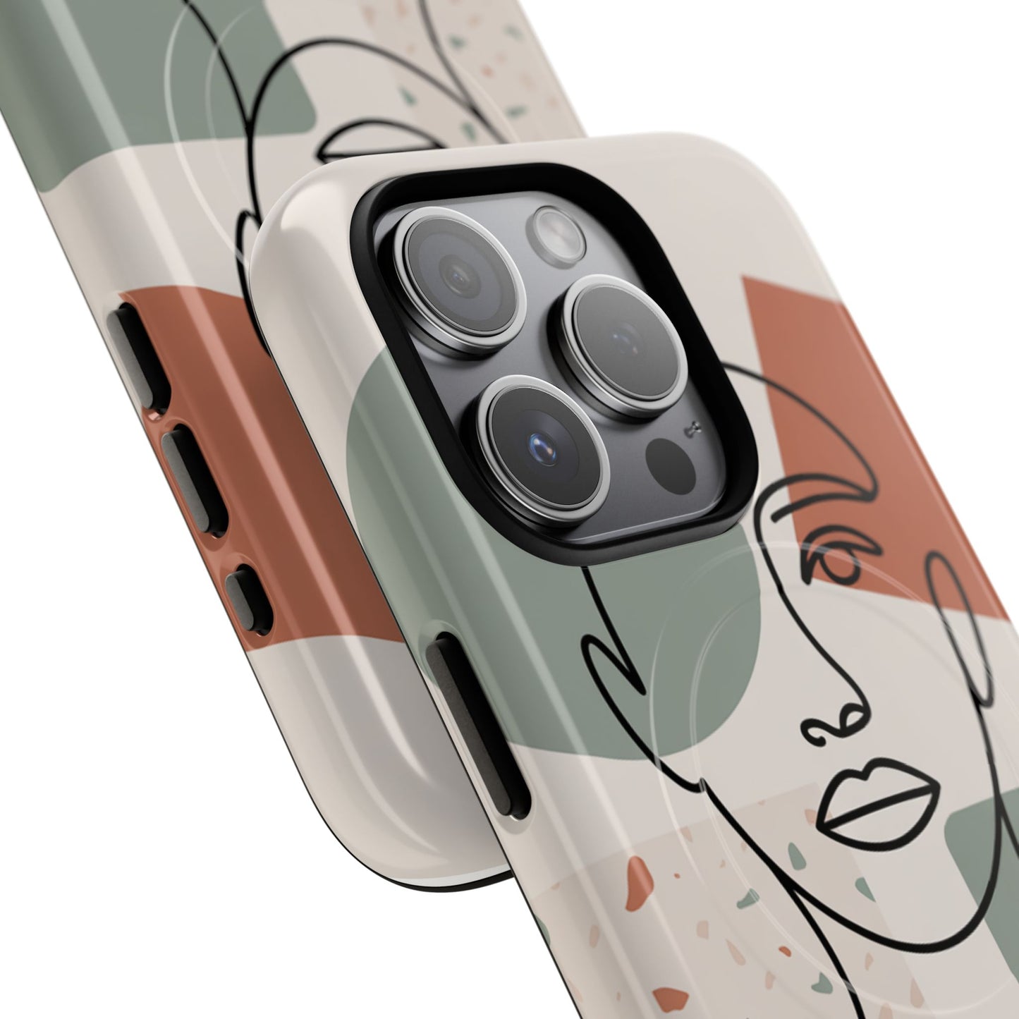 Phone Case - Minimalist Abstract Art Face Design - Sage Green and Terracotta Colors