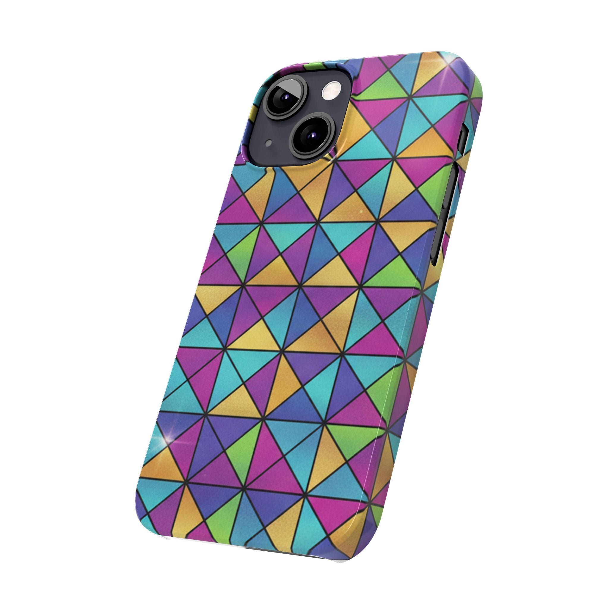 Holographic Iridescent Geometric Phone Case — Rainbow Foil Shard Design