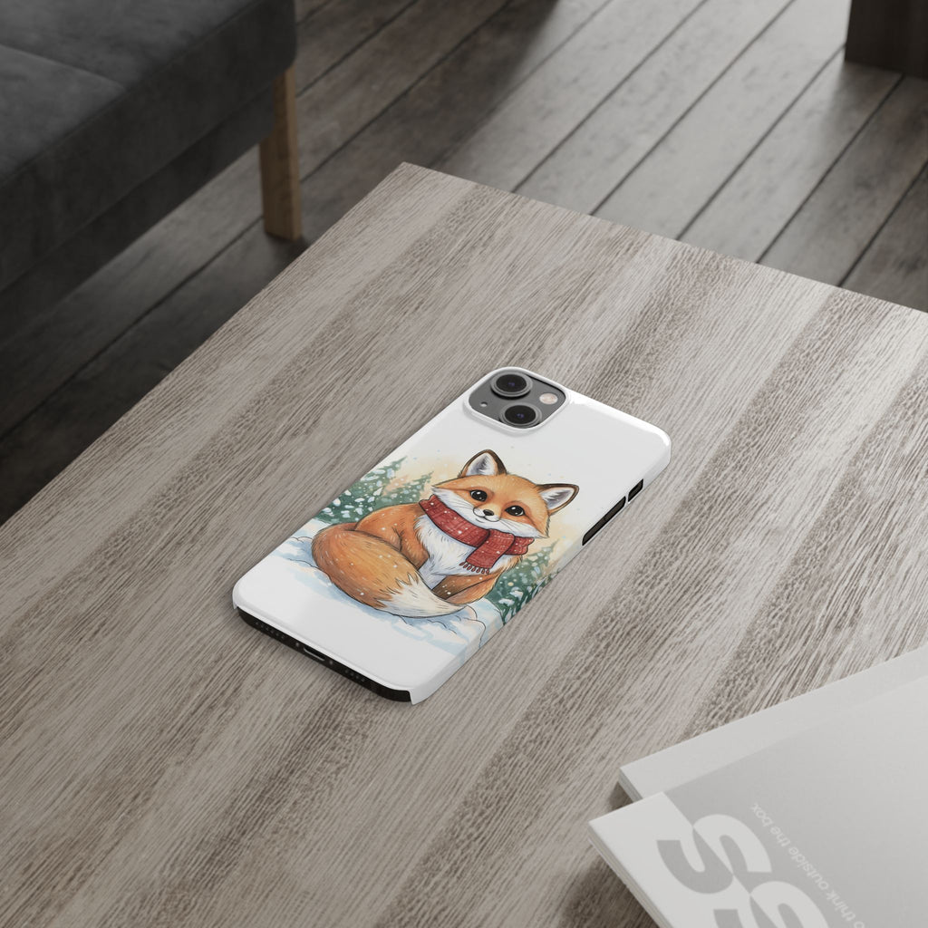 Cute Fluffy Fox Christmas Phone Case — Storybook Winter Fox in Scarf