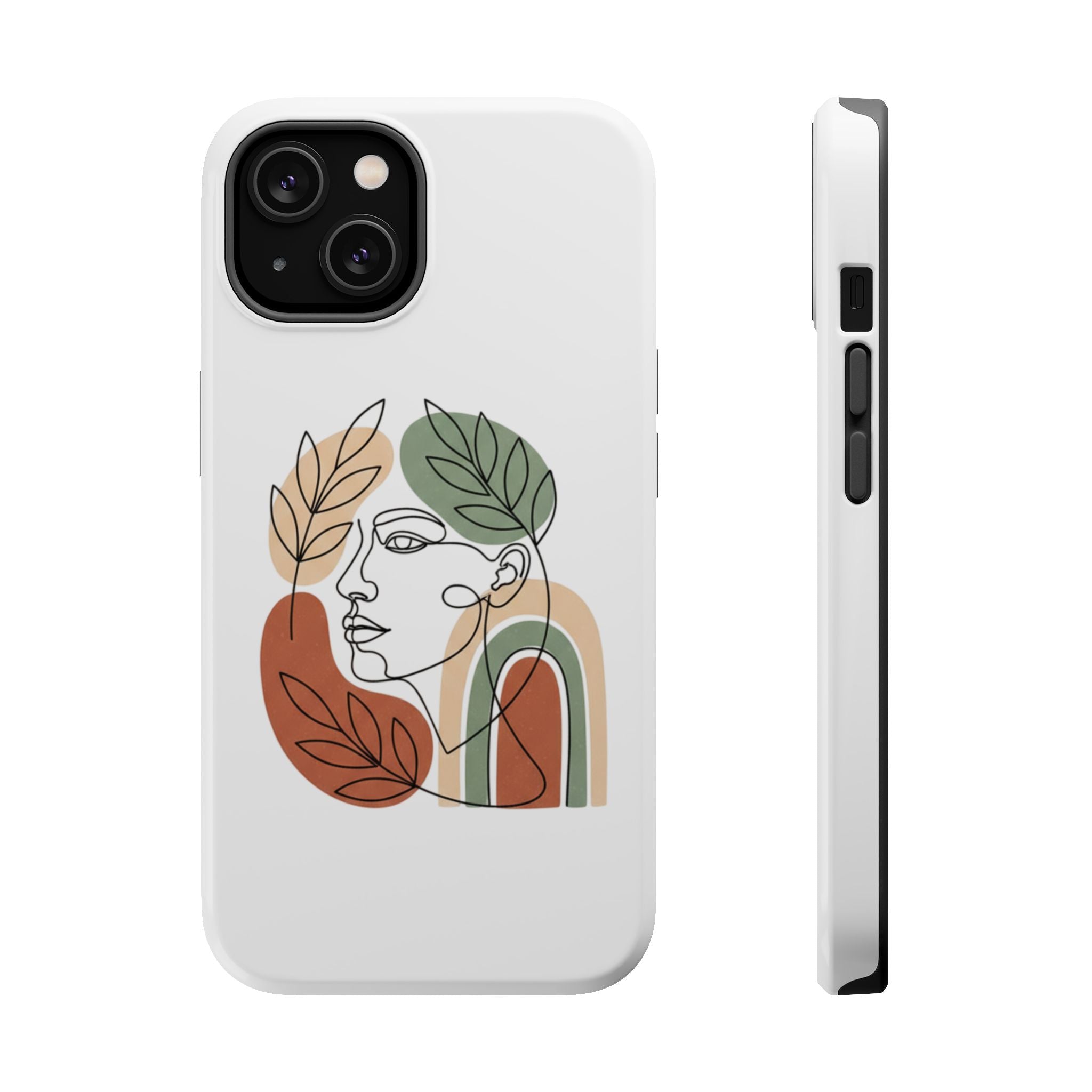 Boho Line-Face Phone Case — Terracotta Sage Minimalist Matte