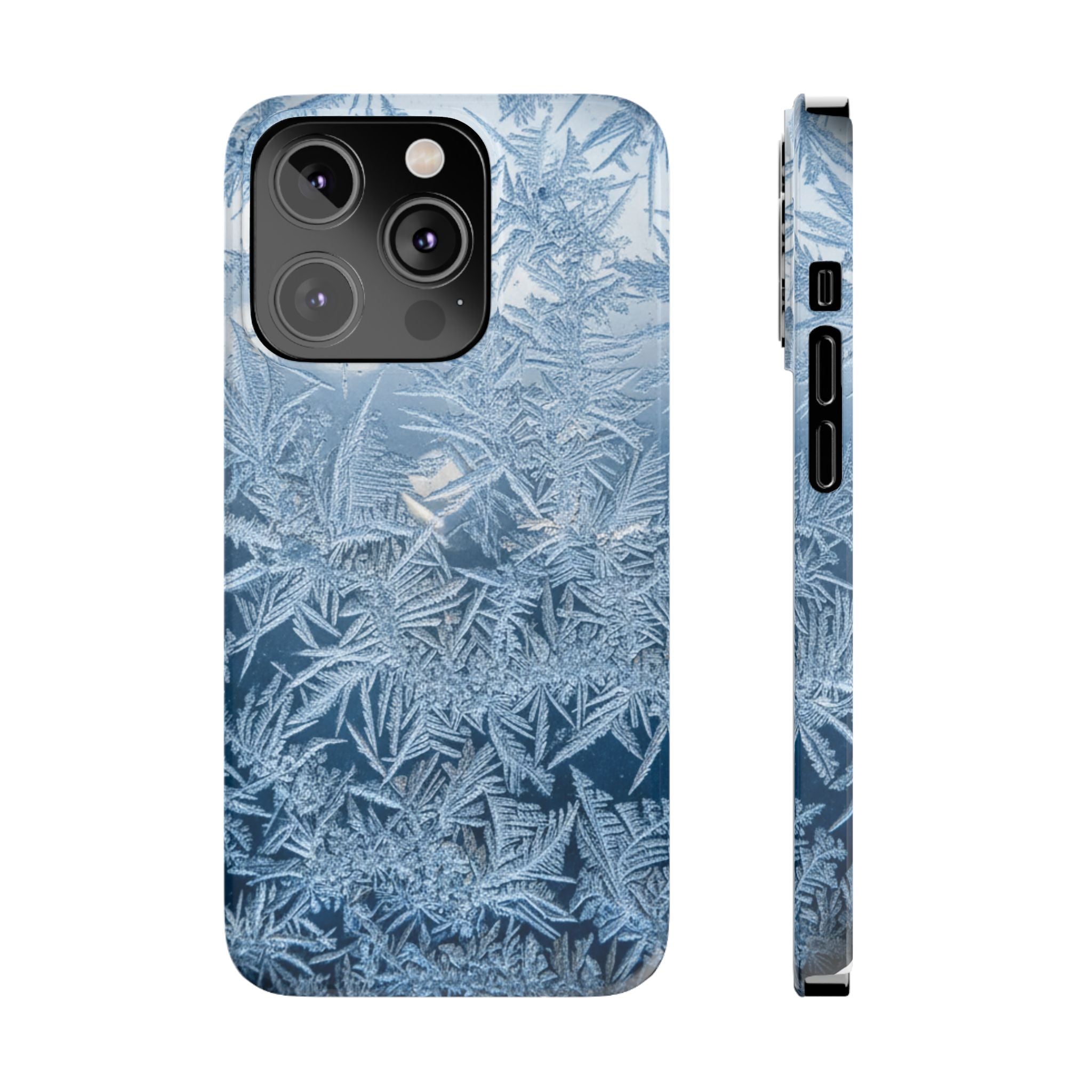 Frosted Window Macro Slim Phone Case — Blue Silver Ice Crystal Texture