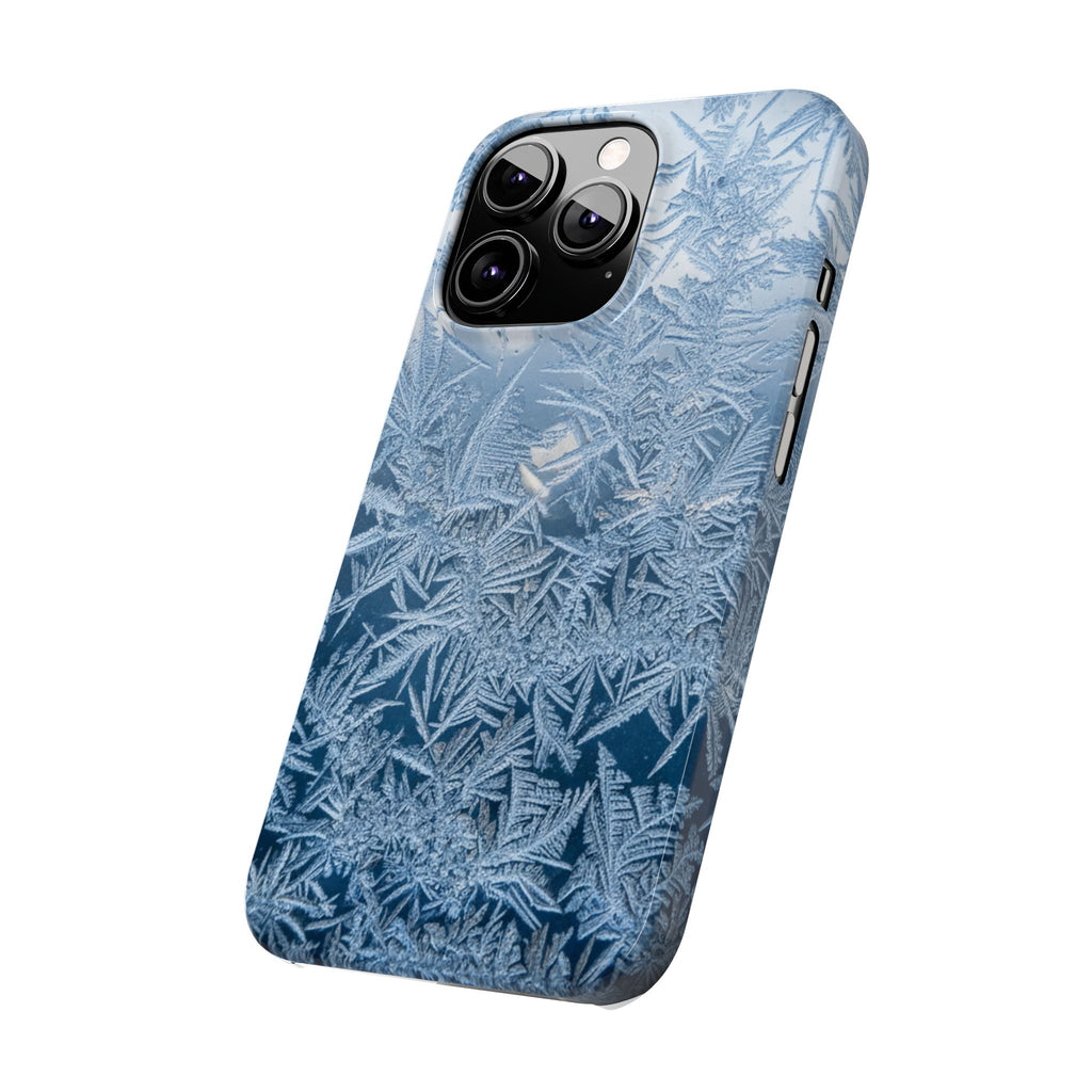 Frosted Window Macro Slim Phone Case — Blue Silver Ice Crystal Texture