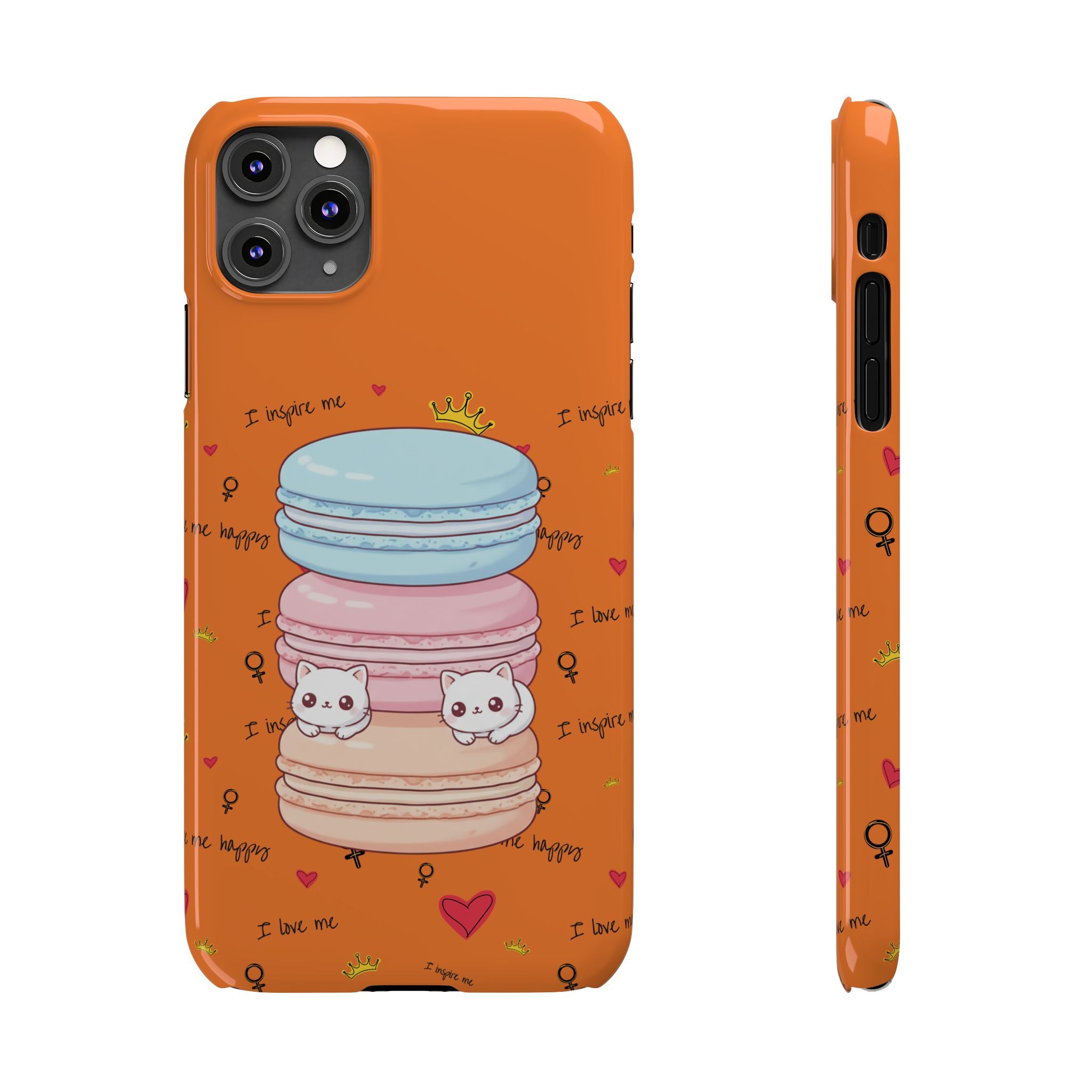Slim Phone Case — Kawaii Macarons with Peekaboo Kittens