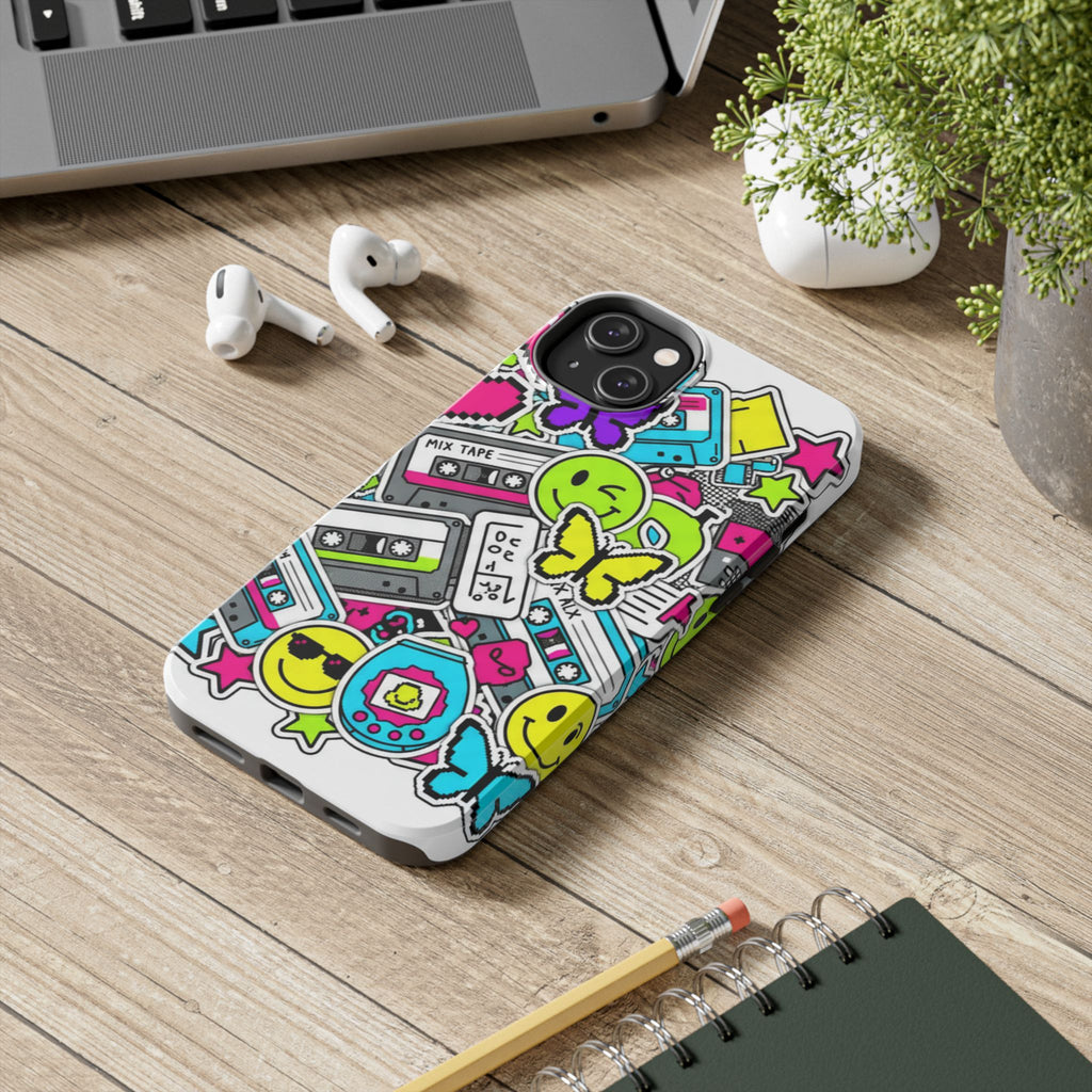 1990s 2000s Sticker Collage Tough Phone Case | Retro Tamagotchi Pixel Art Nostalgia