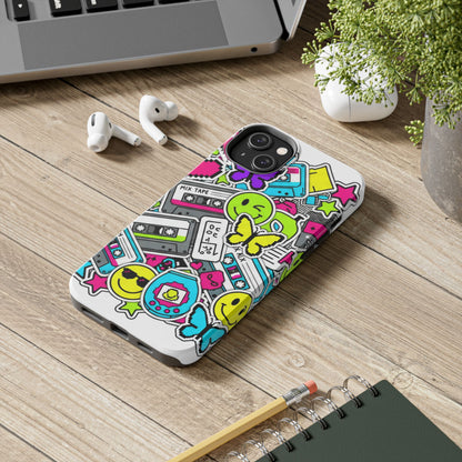 1990s 2000s Sticker Collage Tough Phone Case | Retro Tamagotchi Pixel Art Nostalgia