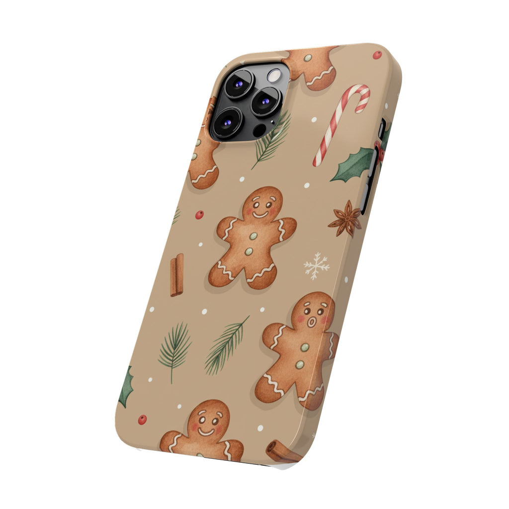 Cozy Watercolor Gingerbread & Candy Cane Slim Phone Case — Festive Christmas Pattern