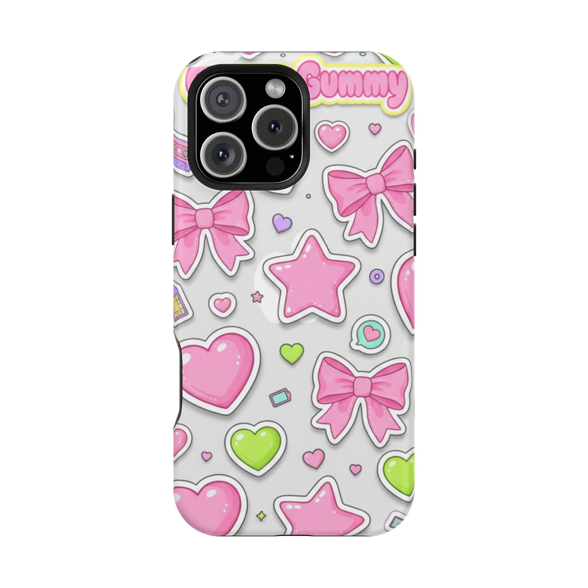 Gimme Gummy Pastel Phone Case — Pink Bows & Lime Hearts Y2K Design