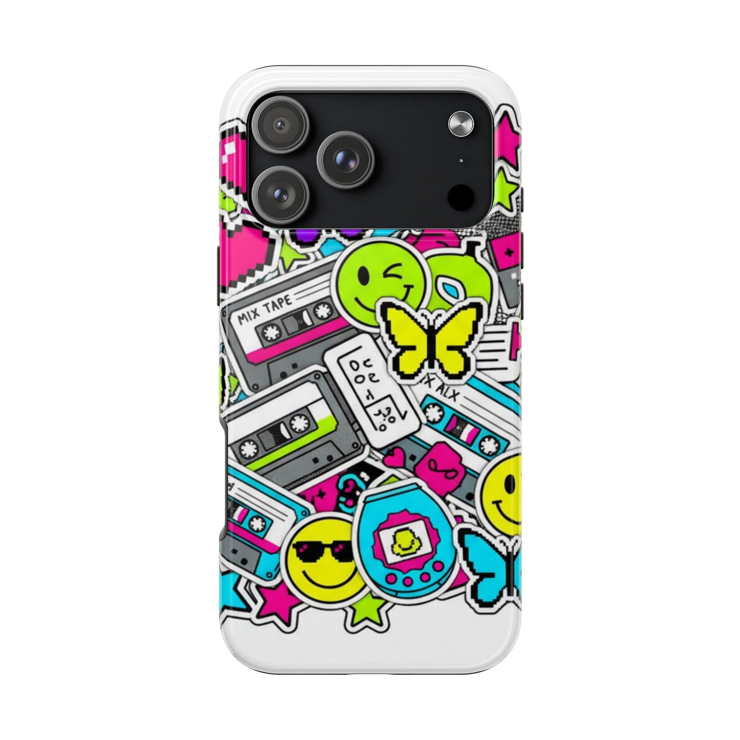 1990s 2000s Sticker Collage Tough Phone Case | Retro Tamagotchi Pixel Art Nostalgia